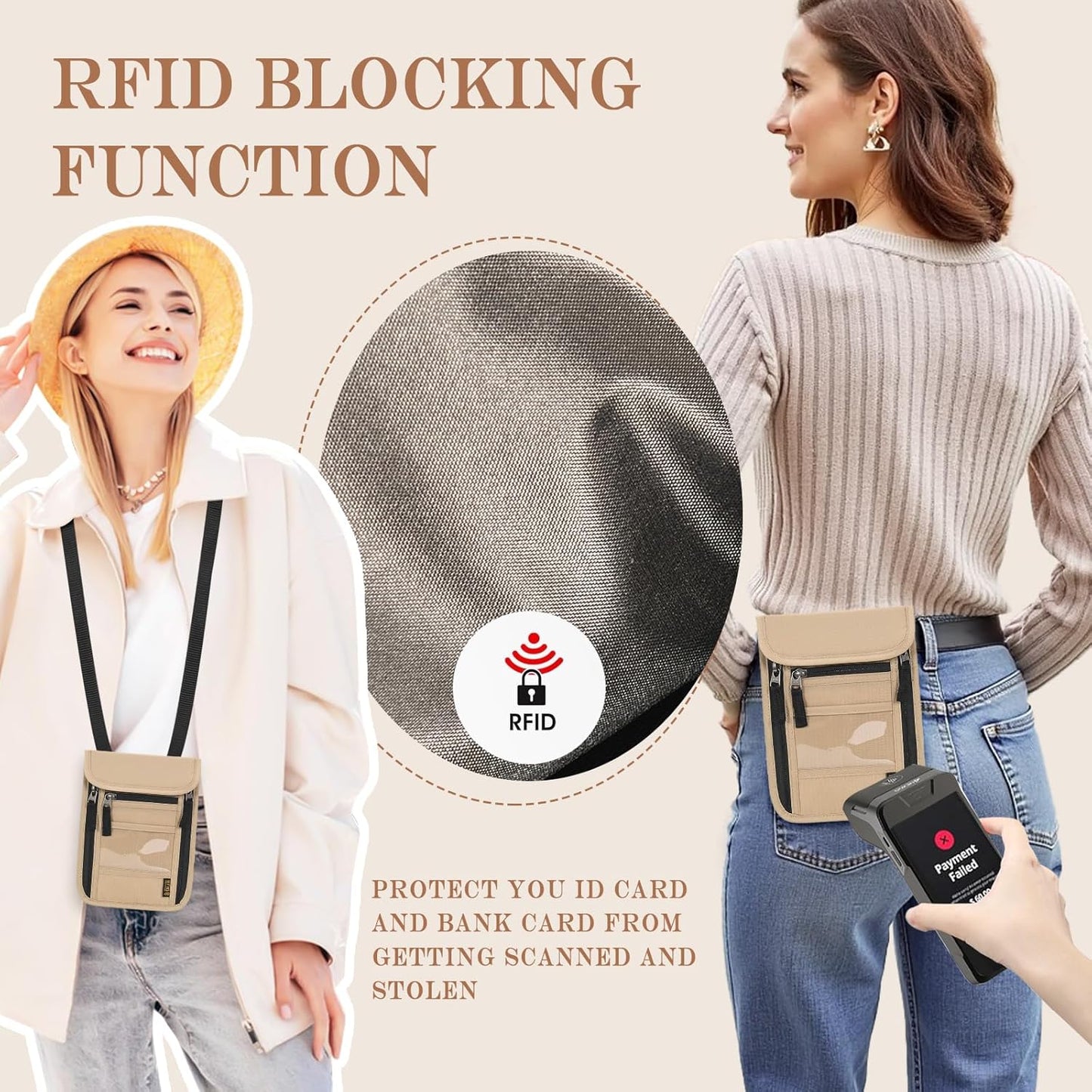 Passport Holder for Travel, Neck Pouch Travel Wallet With RFID Blocking, Waterproof Lightweight