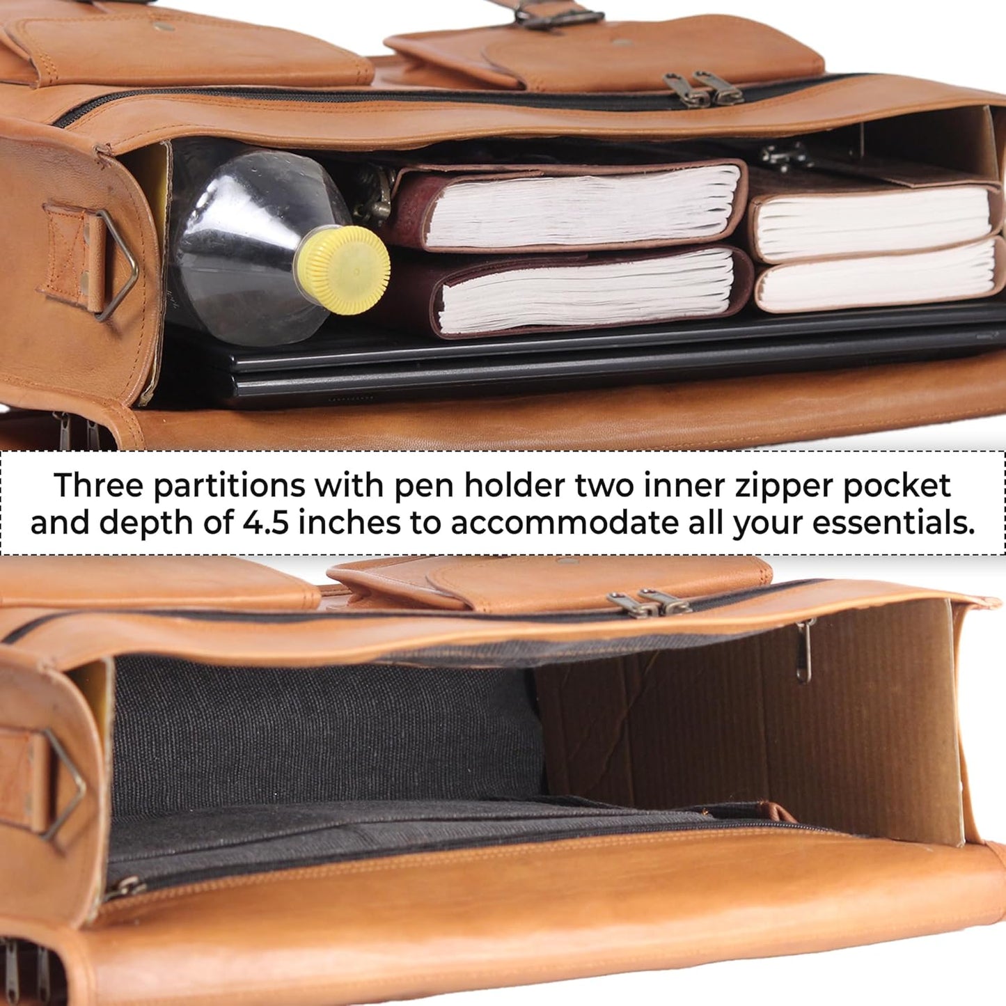 Vintage Leather Laptop Bag for Men Full Grain Large Leather Messenger bag for men 18 inches with