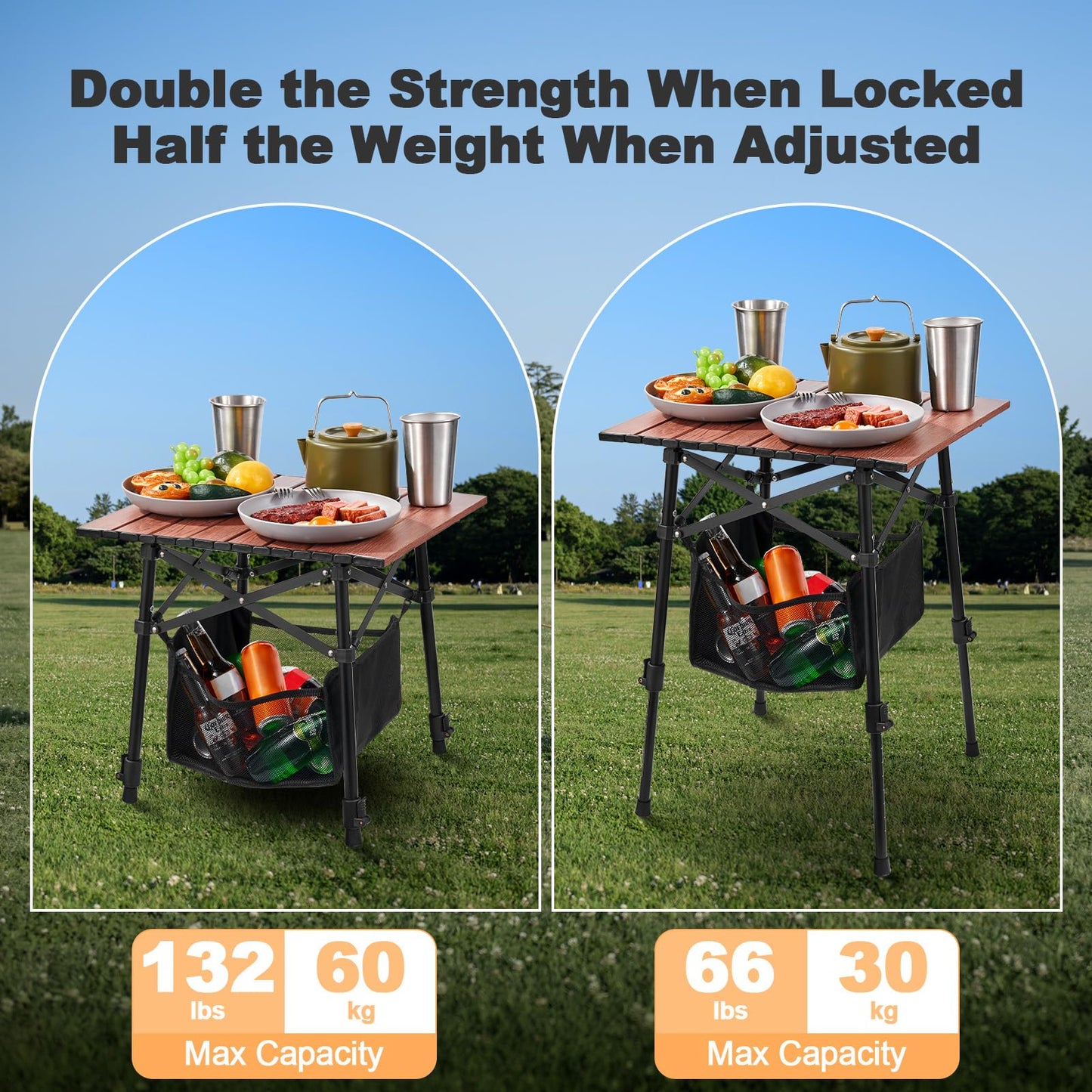 Odoland Portable Camping Table, Folding for Beach Outdoor Adjustable Height