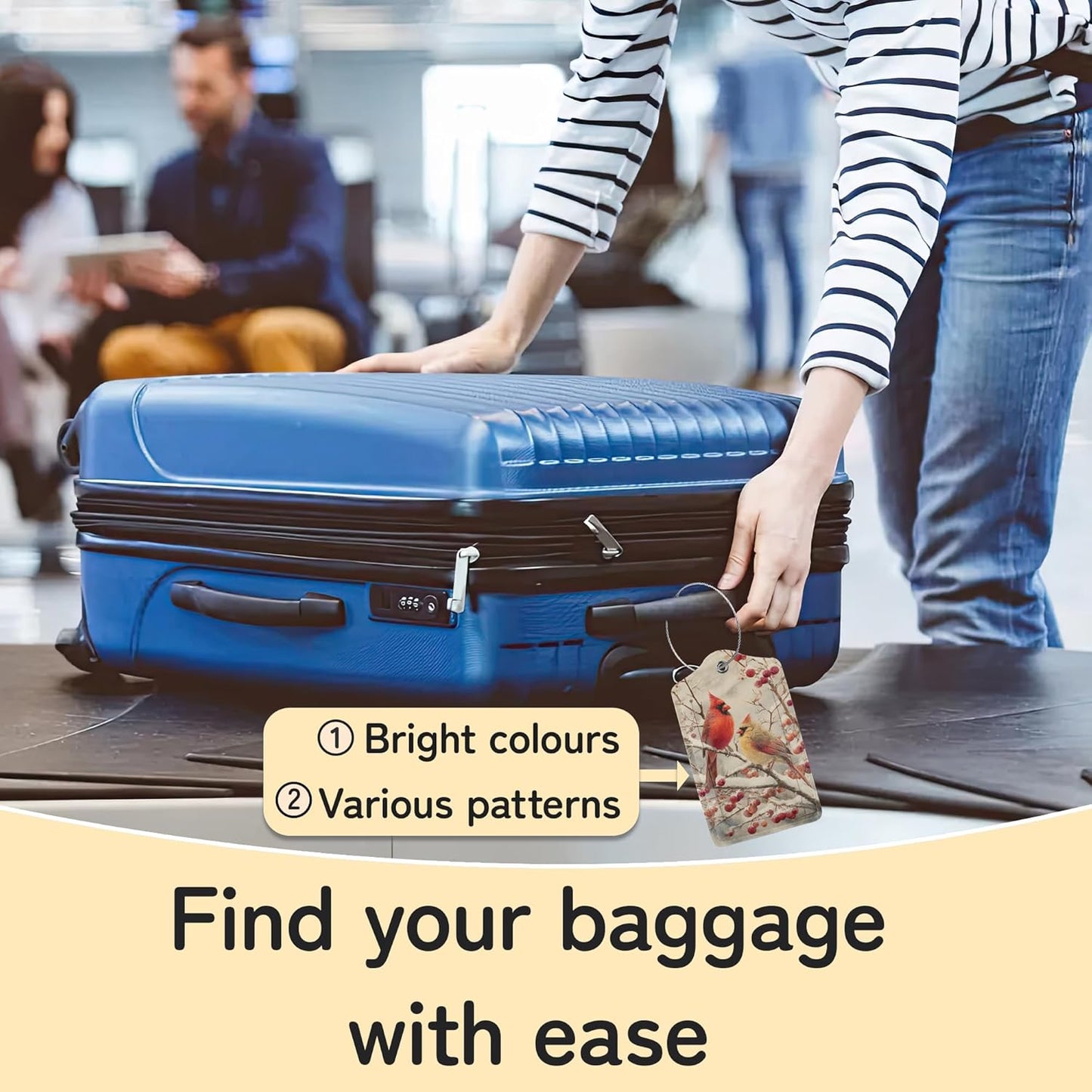 3 Pack PU Red Cardinal Birds Leahter Luggage Tag with Stainless Steel Loop,Travel Suitcase Labels with Privacy Cover ID Label Quickly Spot for Bags