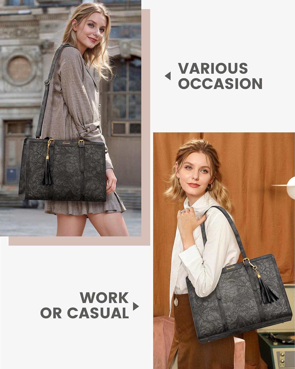 LOVEVOOK Laptop Bag for Women Vintage Leather Work Tote 15.6 inch Large Capacity Computer bag with Clutch Purse for Office, Travel, School, Casual