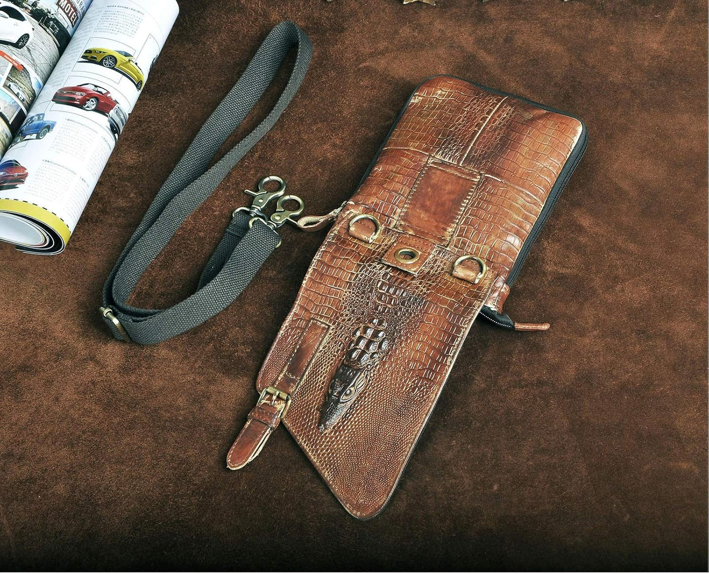 Genuine Leather Small Messenger Bag for Men, Shoulder Satchel with Phone Pouch & Waist Fanny Pack Strap