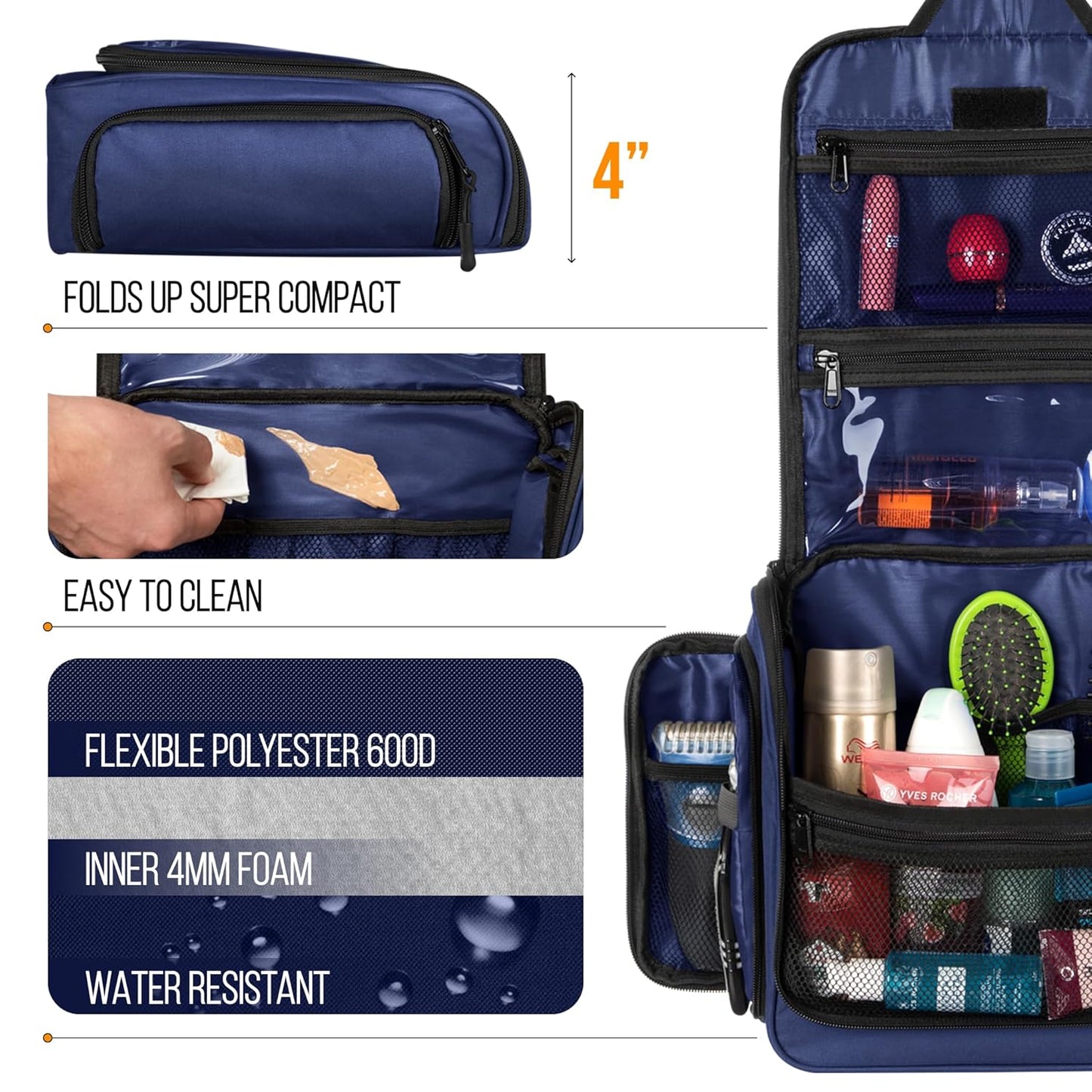 Travel Toiletry Bag for Men and Women - (10.6”x10.6”x3.2”) Large Hanging Toiletry Organizer