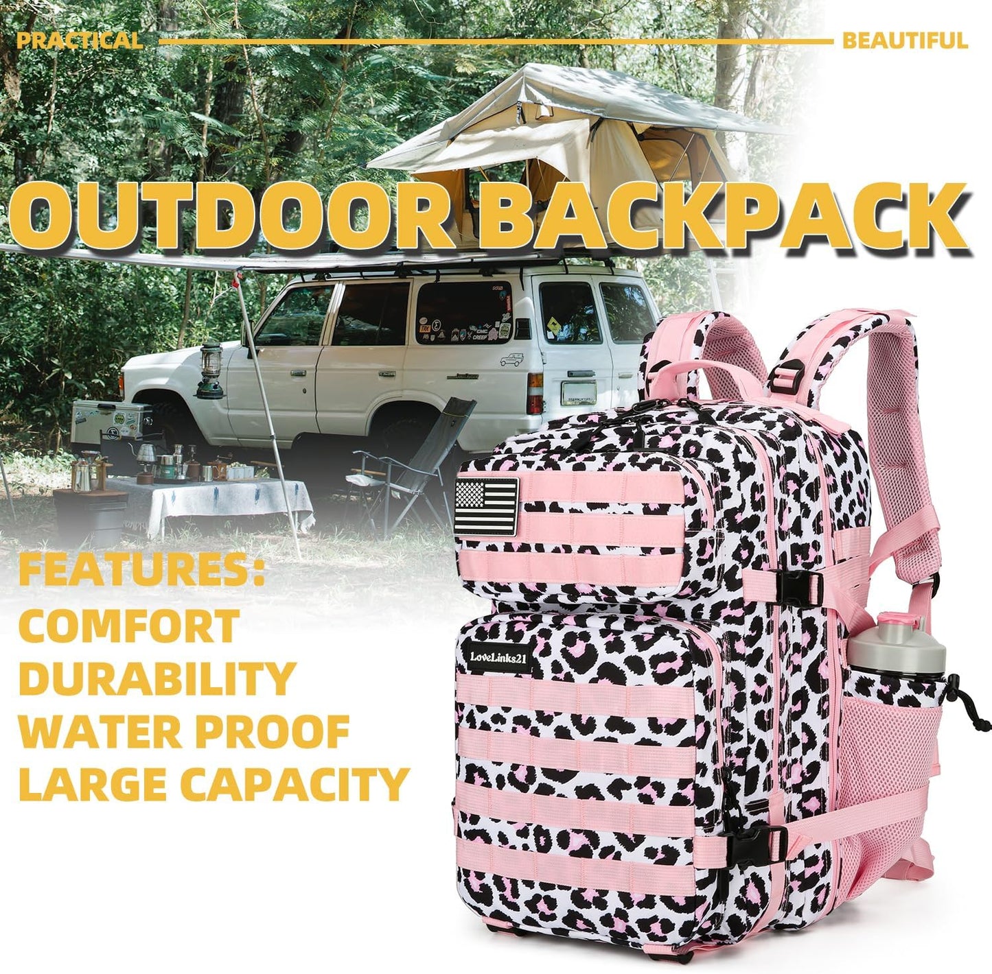 25L Tactical Backpack for Men and Women Military Backpack Army Assault Pack Molle Backpack Small Bug Out Bag Travel Rucksack Daypack (Pink Leopard)
