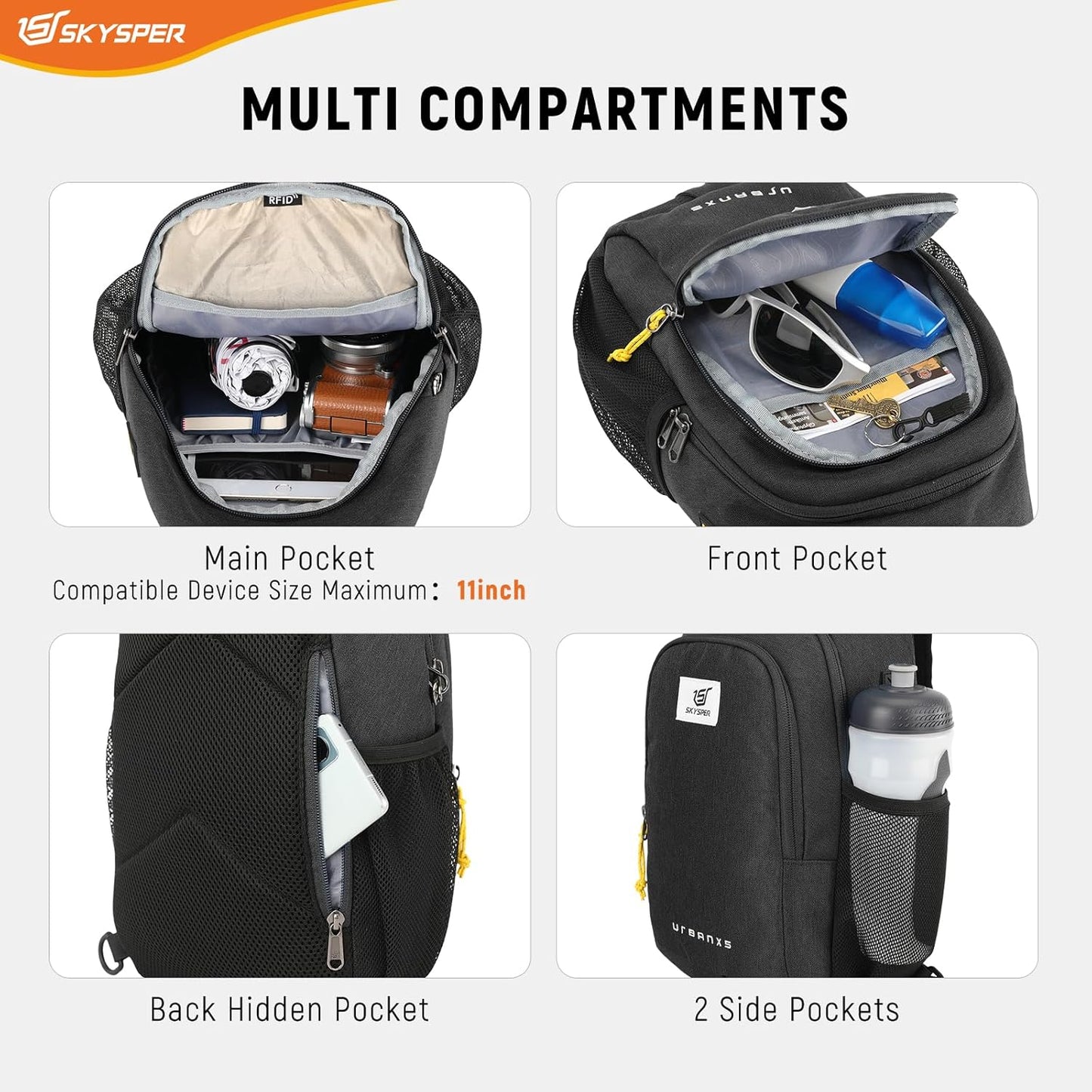 SKYSPER Sling Bag Anti Theft Crossbody Bag RFID Lightweight Travel Shoulder Chest Bag for Hiking Walking