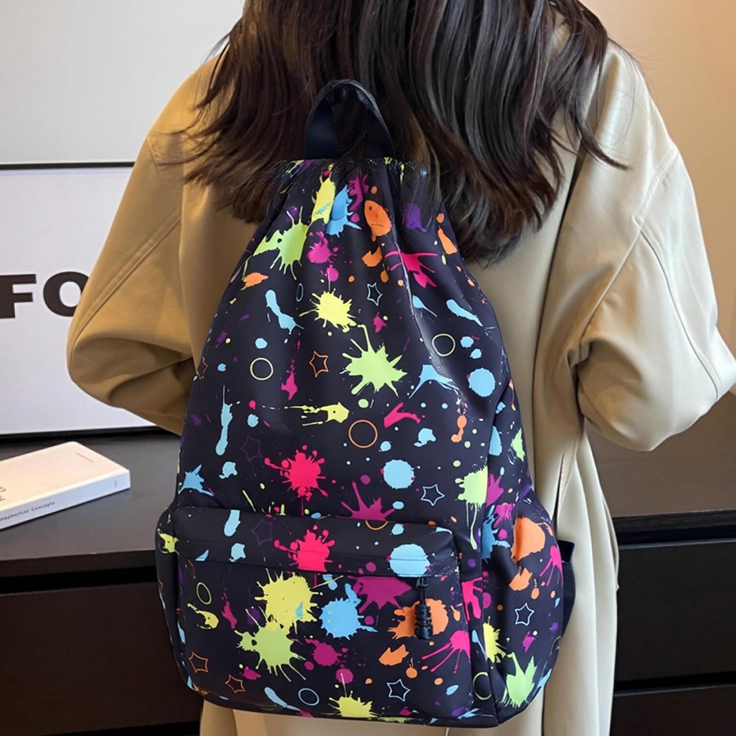 Drawstring Backpack for Women Drawstring Gym Bag Water Resistant Small Cinch Sack Pull String Backpack Bag (Tie-dye)