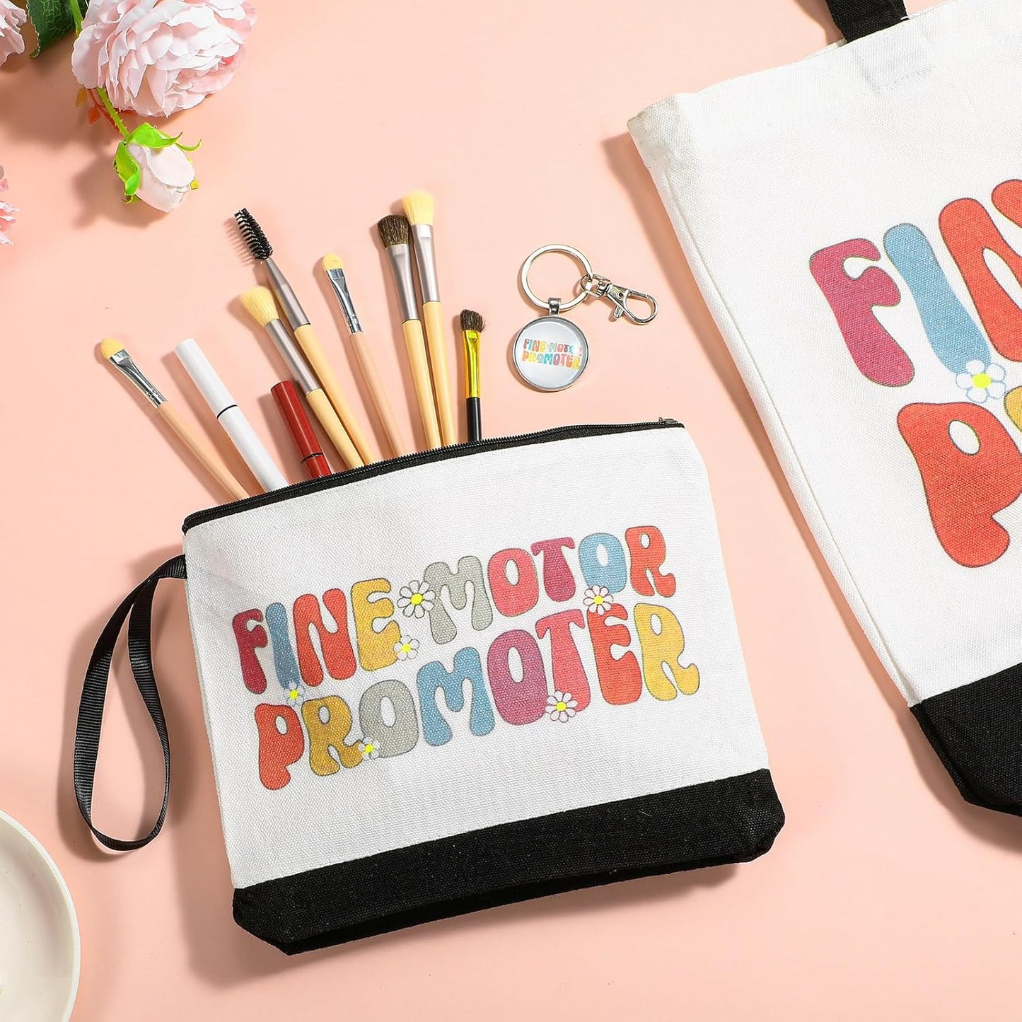 Kacctyen 3 Pcs Occupational Therapy Gifts Canvas Tote Bag Mental Healthy Makeup Cosmetic Bag Psychology Appreciation Keychains OT Gifts for Women Therapists Birthday Christmas