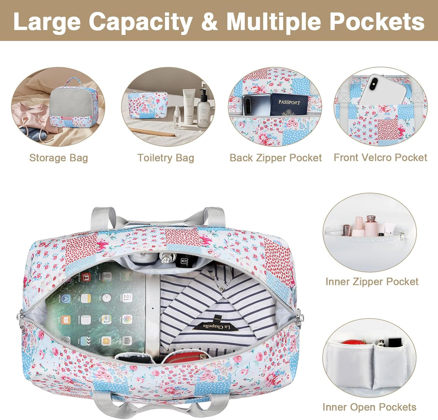 IBFUN Weekender Bags for Women, Travel Duffle Bag with Shoe Compartment Carry on Weekender Overnight Duffel for Weekend Travel Business Trip 3PCS