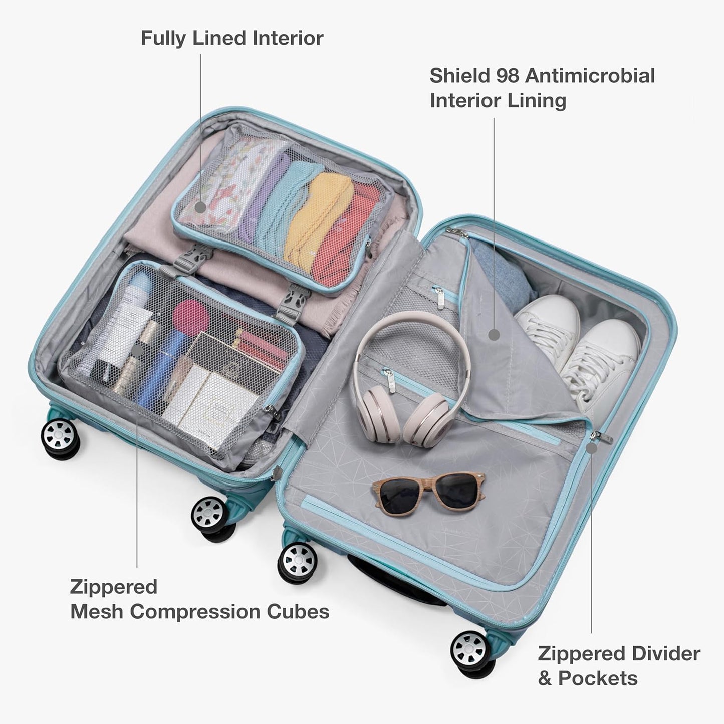 Traveler's Choice Pagosa Indestructible Hardshell Expandable Spinner Luggage, Baby Blue, 30-Inch Large