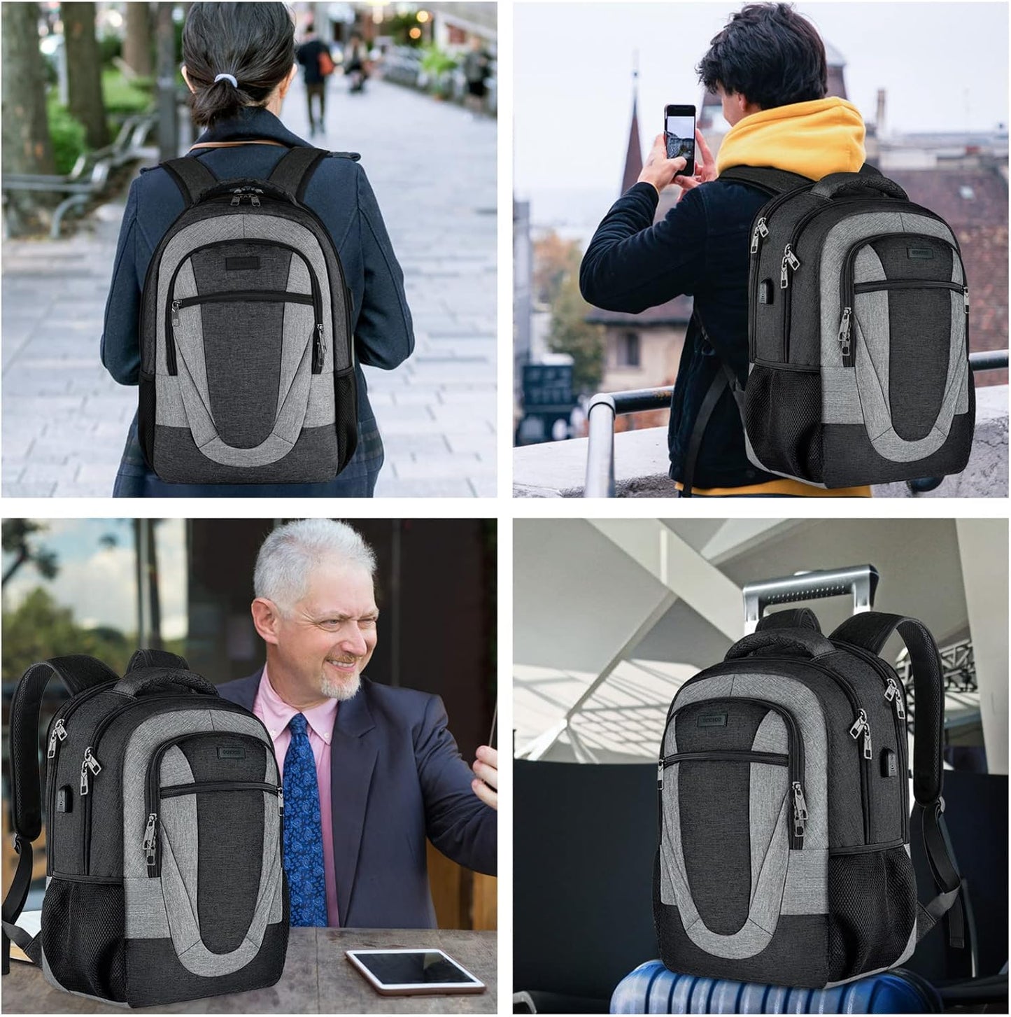 Backpack for Men and Women, Extra Large School Backpacks for Teens, Water Resistant Back Pack with USB Charging Port Fits 17 Inch Laptop, Business Anti Theft Sturdy Computer Bag Gifts, Blackgrey