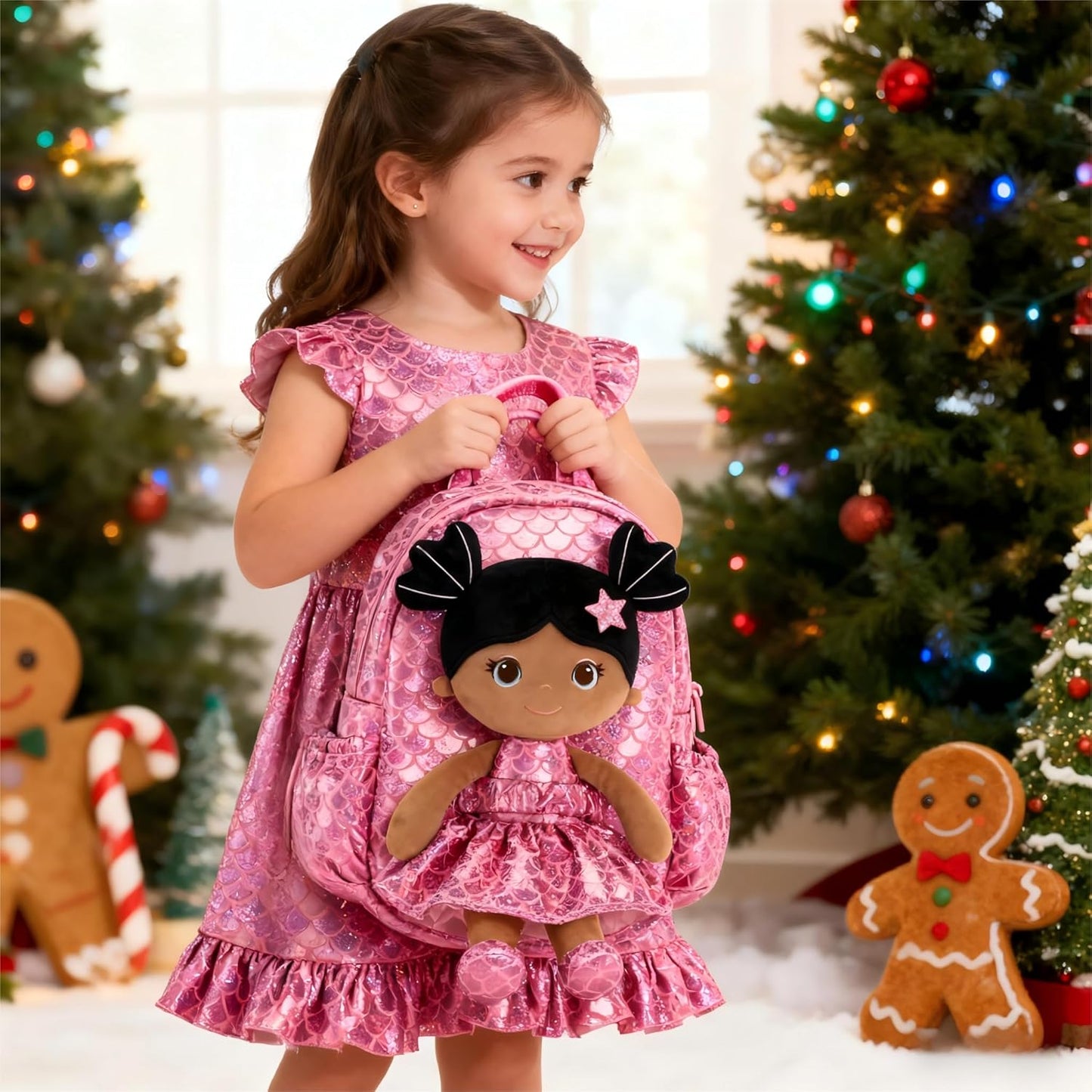 Lazada Toddler Backpack - Baby Girl Gifts Plush Doll Dress Backpack - Fashion Girls Tina Fish Scale