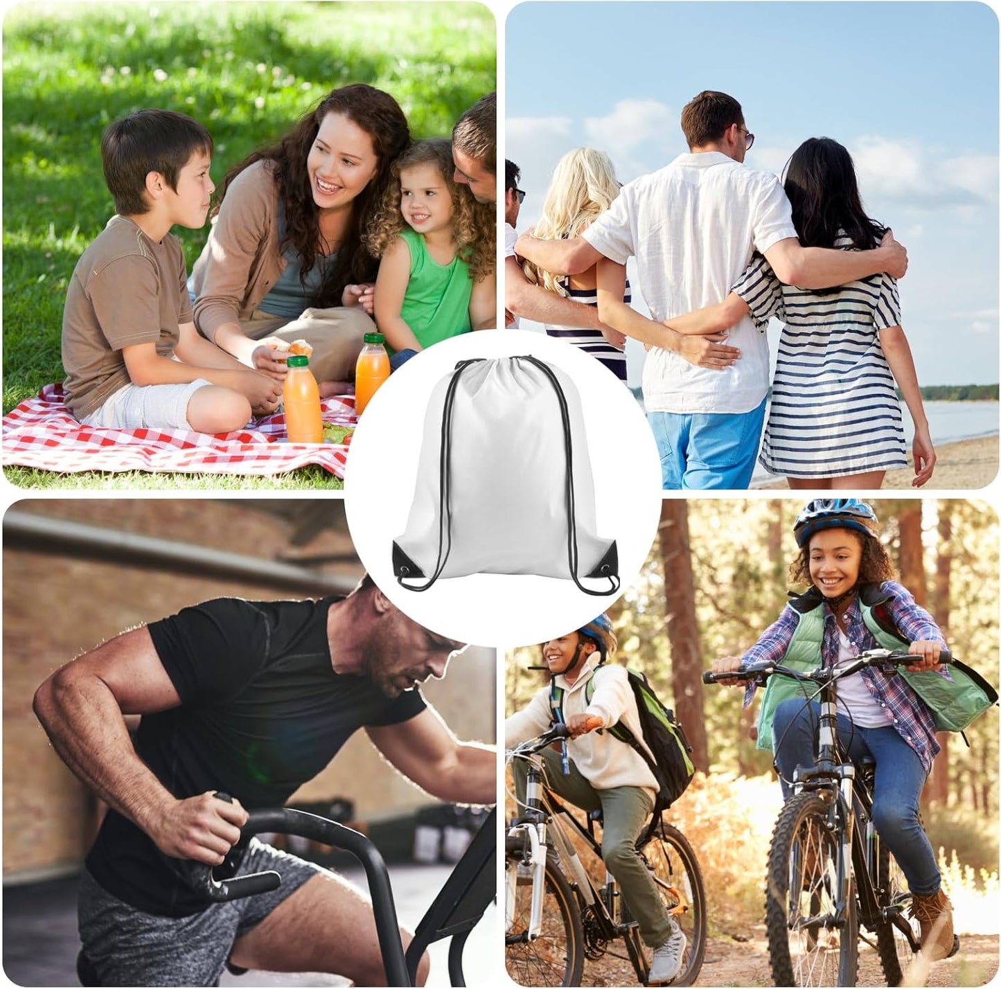 KUUQA 50Pcs White Drawstring Backpack Bulk Drawstring Bags String Bags Storage Bags Gym Backpack for Sport Gym Traveling