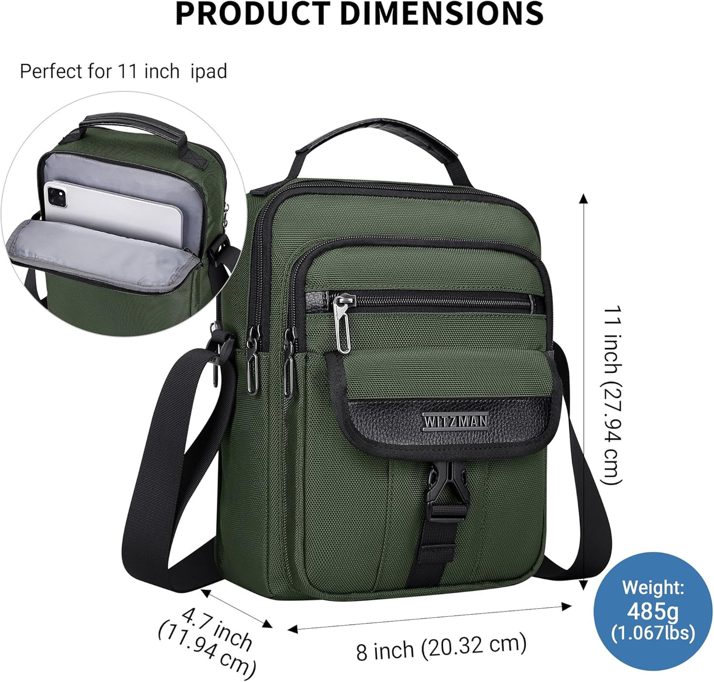 WITZMAN Crossbody Bags for Men Travel Shoulder Bag Lightweight Man Purse Small Casual Messenger Bag for Work Traveling