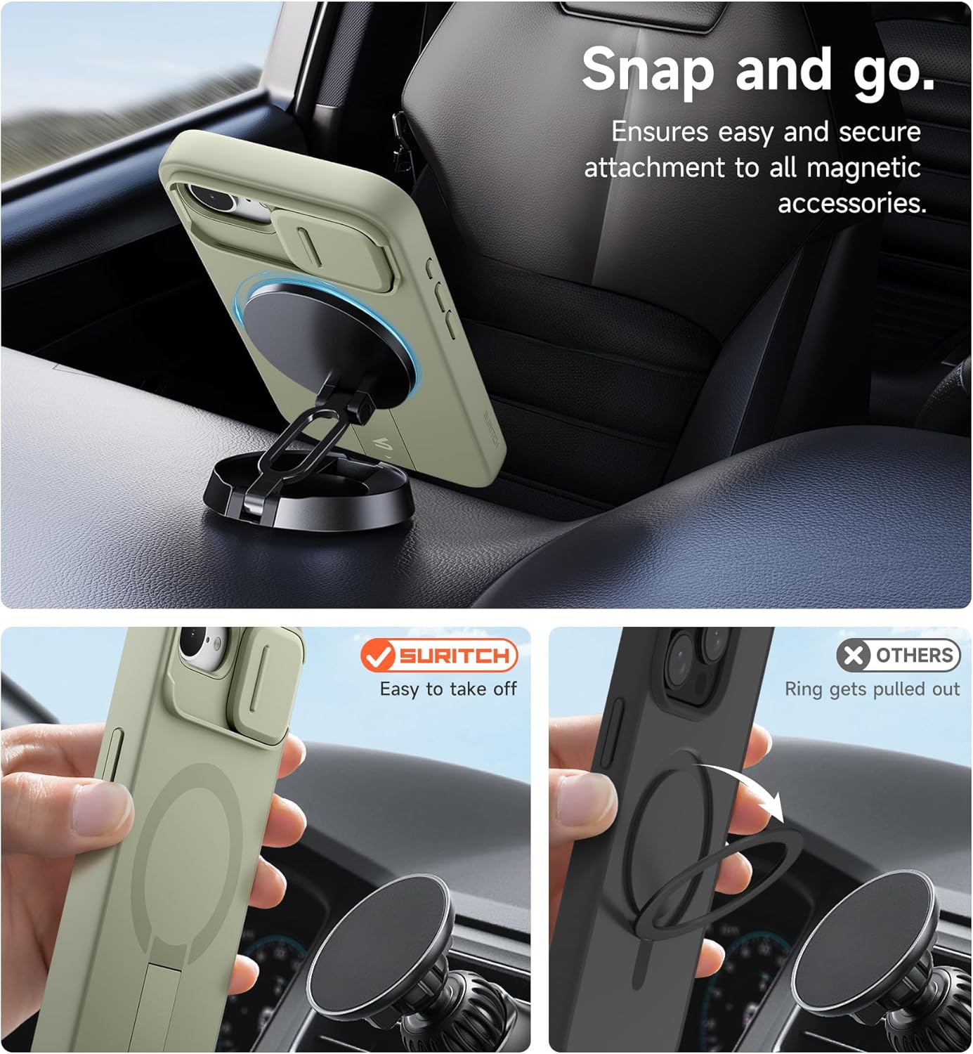 SURITCH for iPhone 16e Case with Magnetic Camera Slide Cover and Adjustable Kickstand, Compatible with MagSafe, Shockproof Bumper Case Slim Protective Cover 6.1 Inch,Green