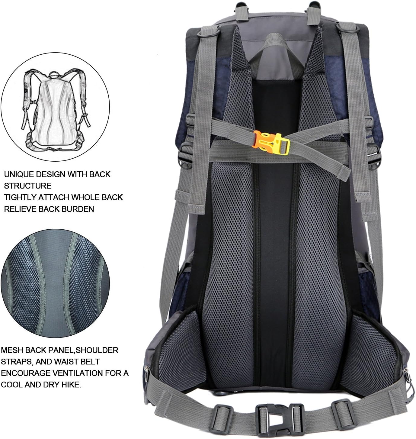 Bseash 60L Waterproof Hiking Camping Backpack with Rain Cover, Large Outdoor Sport Travel Daypack Rucksack for Climbing