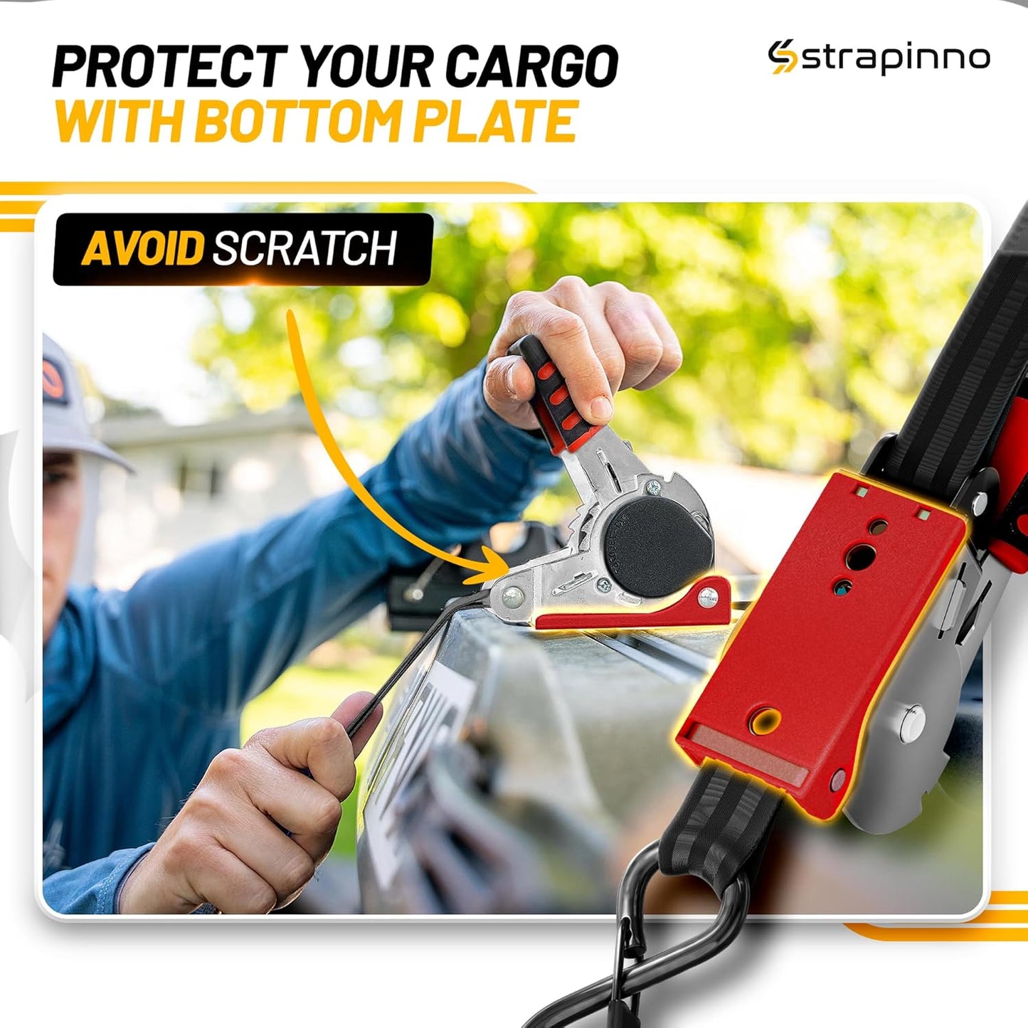 Strapinno Retractable Ratchet Straps 1 in x 10 ft, Secure Tie-Downs with Rubber-Coated Steel