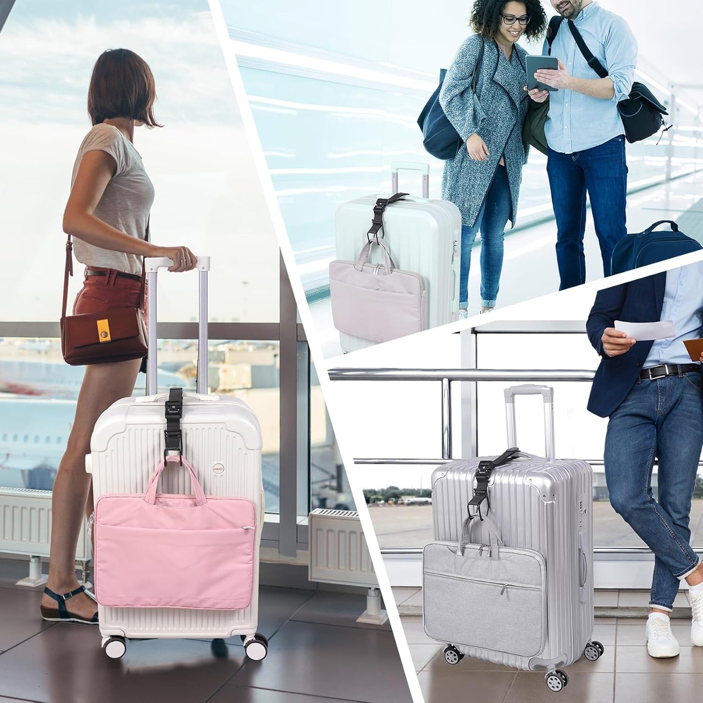 Vigorport Luggage Hook Strap, J Hook for Add a Bag Luggage, Multi Adjustment Bag Strap Hook with Hands Free(Medium Size/Metal Buckle)