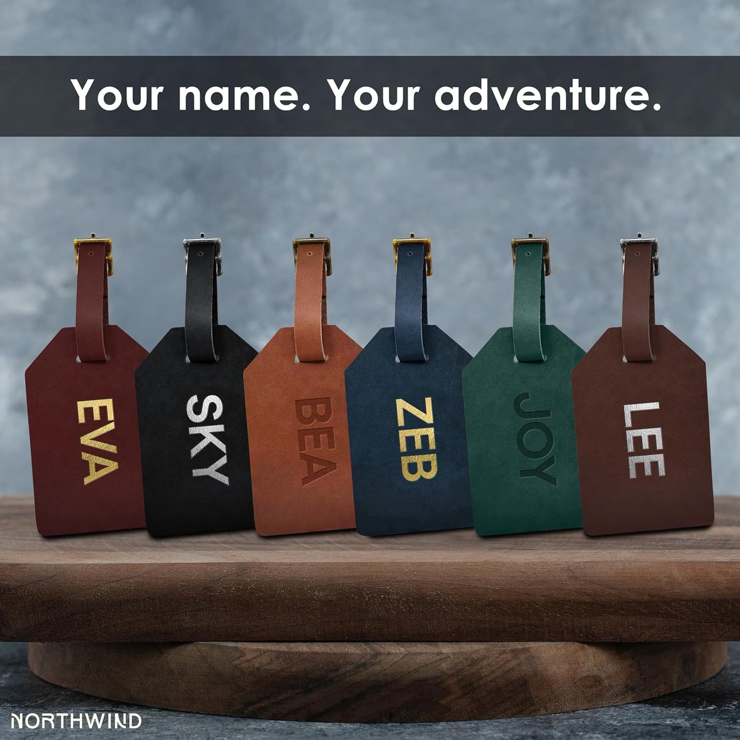 Northwind Custom Leather Luggage Tag – Personalized Monogram Travel Bag Tag, Handmade Premium Leather with Secure Strap, Unique Durable Travel Accessory Gift for Him and Her – Made in USA
