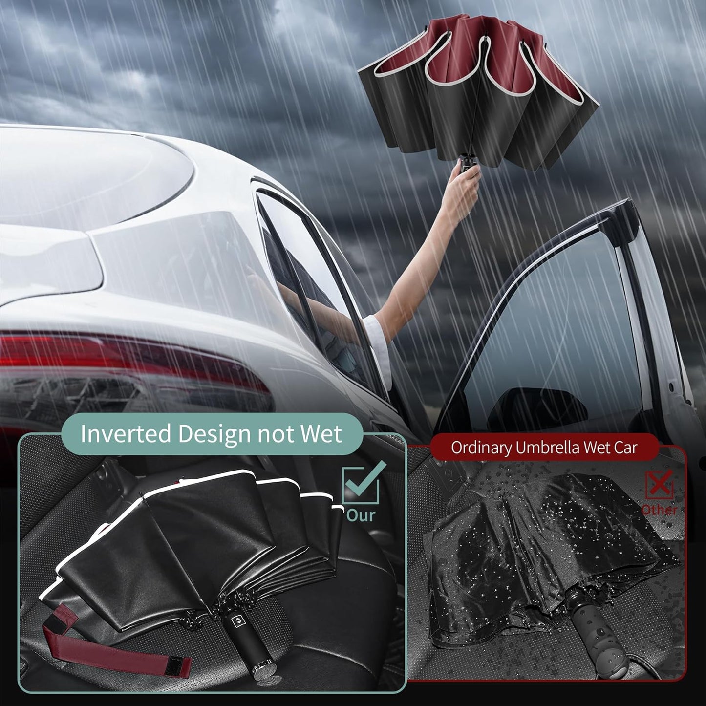 Seniny Inverted Travel Umbrella, Automatic Umbrellas for Rain, Windproof Compact Umbrella with