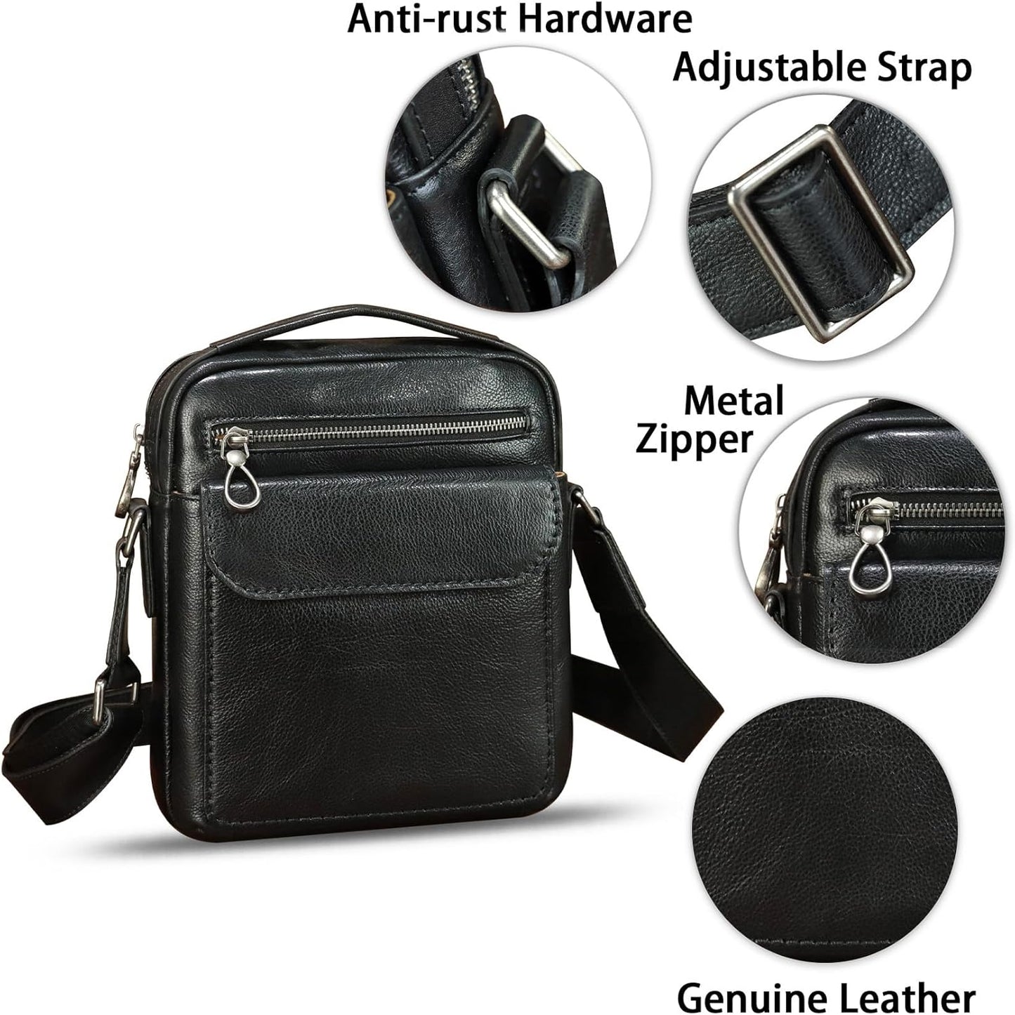 Genuine Leather Messenger Bag for Men Shoulder Crossbody Bag Vintage Man Purse Satchel Handbag