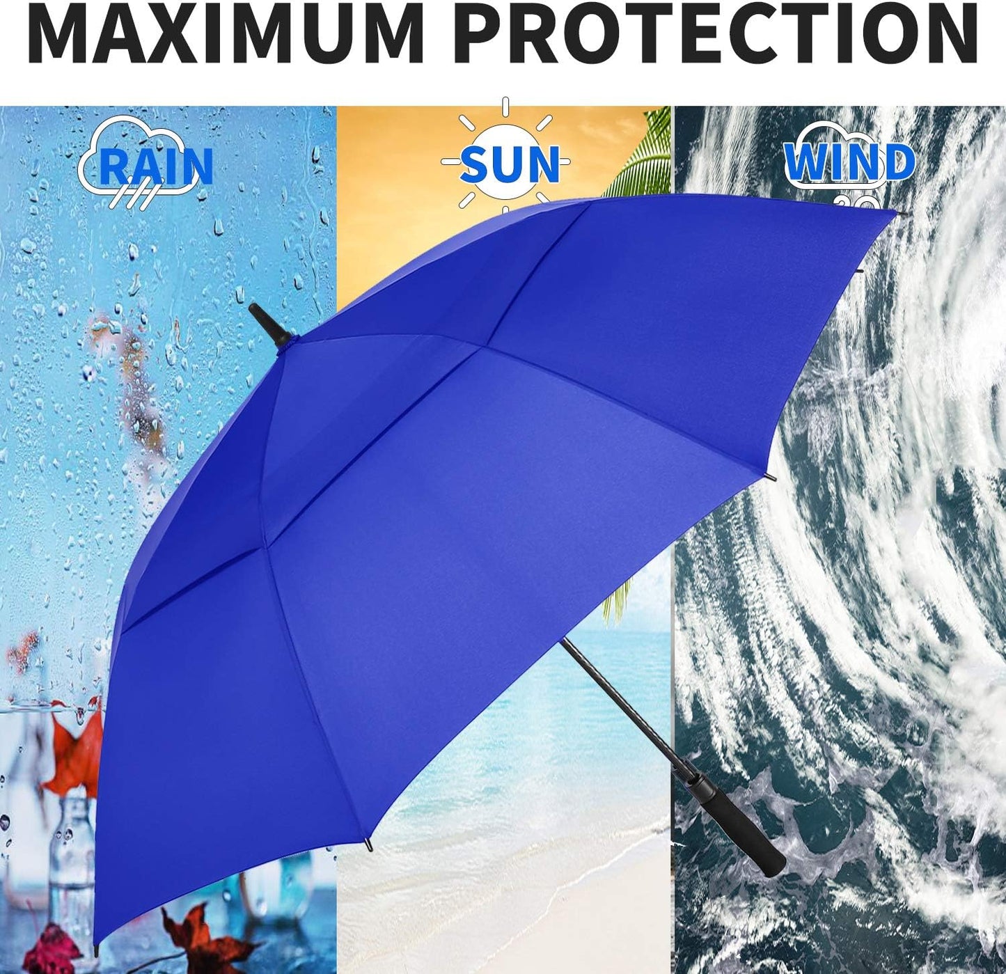 MRTLLOA Extra Large Golf Umbrella, 54/62/68/72 Inch Automatic Open, Oversize Double Canopy Vented Windproof Waterproof Sports Umbrellas for Rain