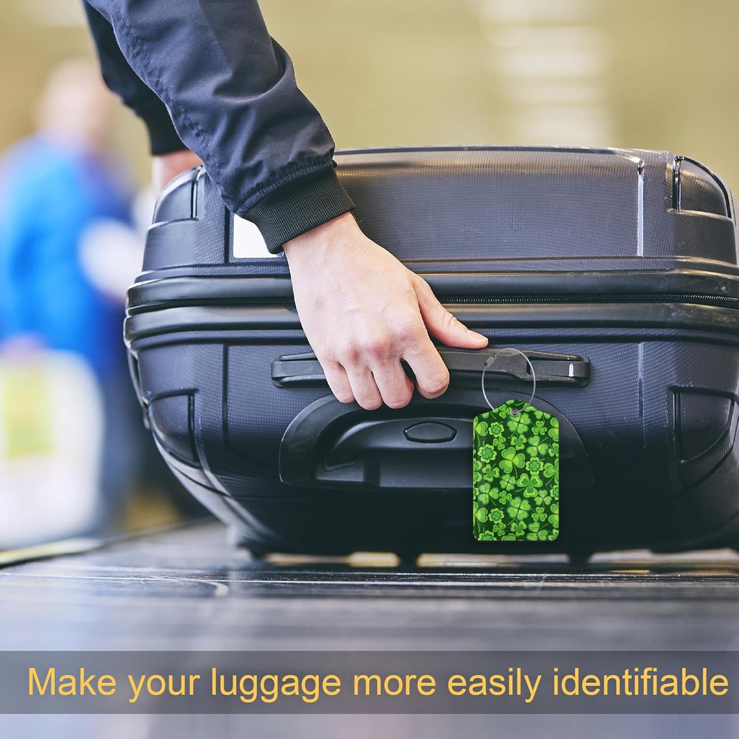 Luggage Tag,St. Patrick's Day Luggage Tags for Suitcases with Privacy Name Id Card PU Leather Luggage Tags for Women/Men Travel Lucky Green Clover Leaf