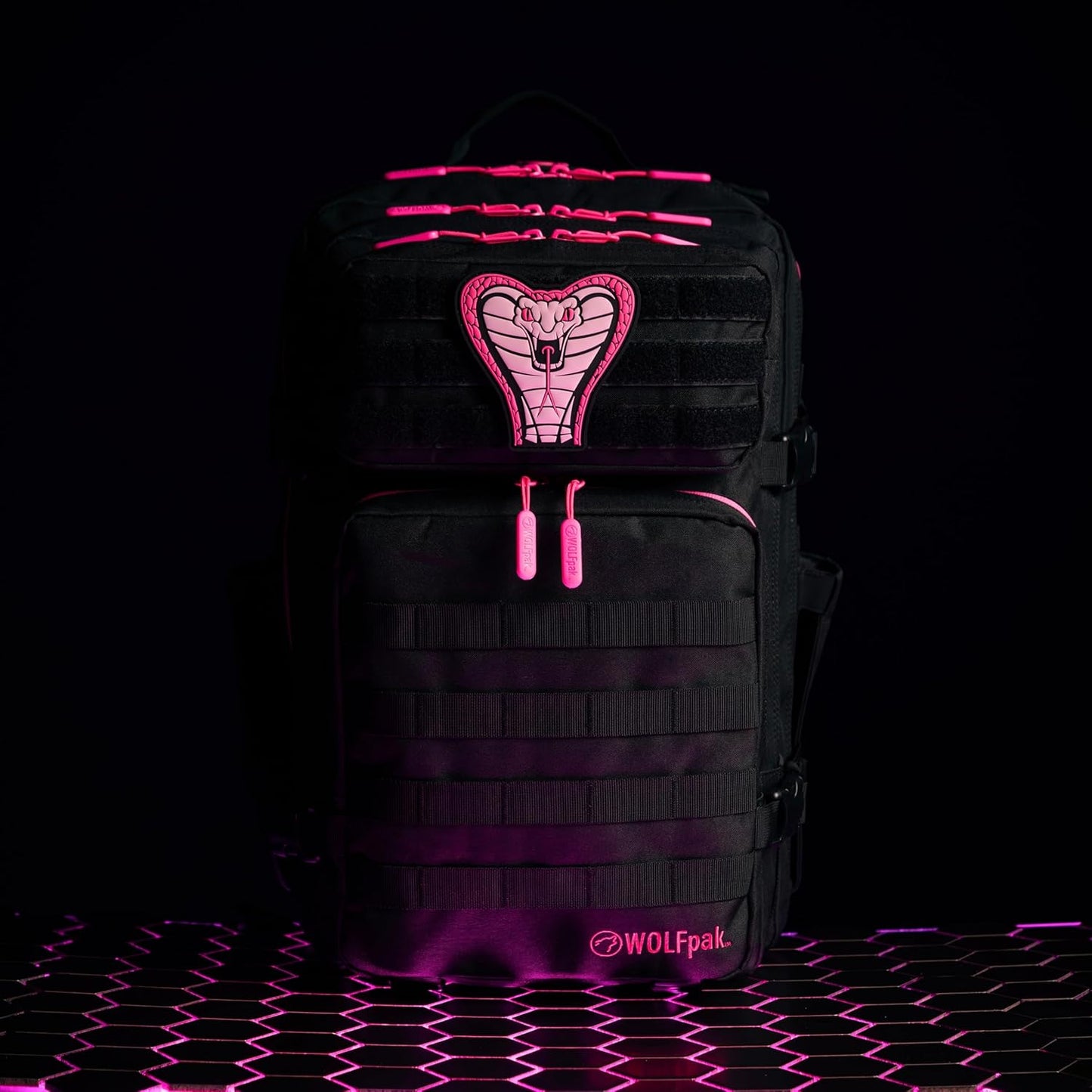 WOLFpak 45L Athletic Gym Backpack - Durable 1000D Waterproof Oxford Material with MOLLE Webbing, Laptop Pocket & Dual Cup Holders, Durable Fitness/Travel/Military Daypack (Pink Venom)