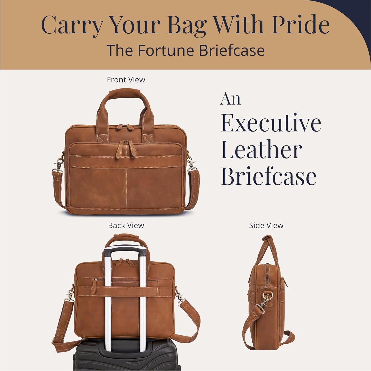 Luxorro Full-Grain Leather Briefcase for Men - Laptop Bag with Leather Computer Compartment