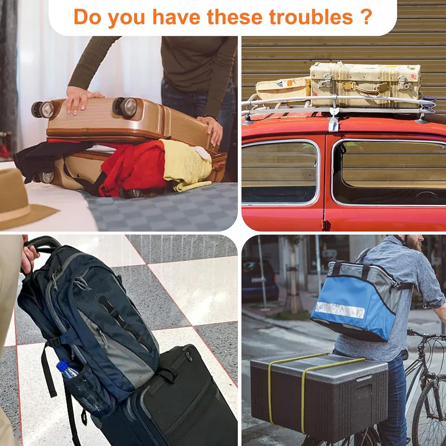 2-Pack Elastic Luggage Straps with Suitcase Bungee, Adjustable Bag Belt Travel Accessories -Black/Red