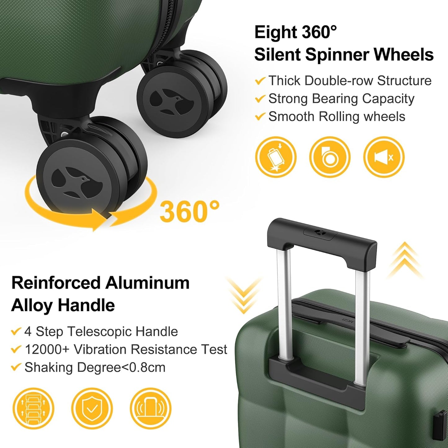 MGB Carry On Luggage 22x14x9 Airline Approved with TSA Lock, Hard Shell Suitcase with Double Spinner Wheels, Lightweight 20 Inch Travel Hardside Carry-On Luggage, Dark Green