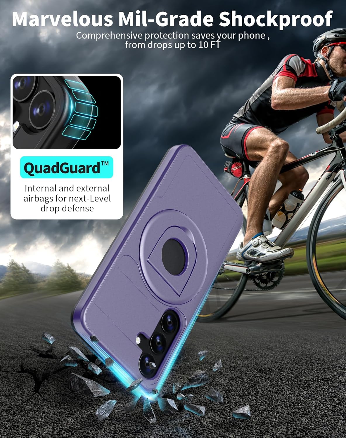 for Samsung Galaxy S24Plus Case Magnetic Compatible with MagSafe Wireless Charging,with Screen Protector,for S24+Plus Case with Stand Ring Anti-Scratch Shockproof Heavy Duty Protection Purple
