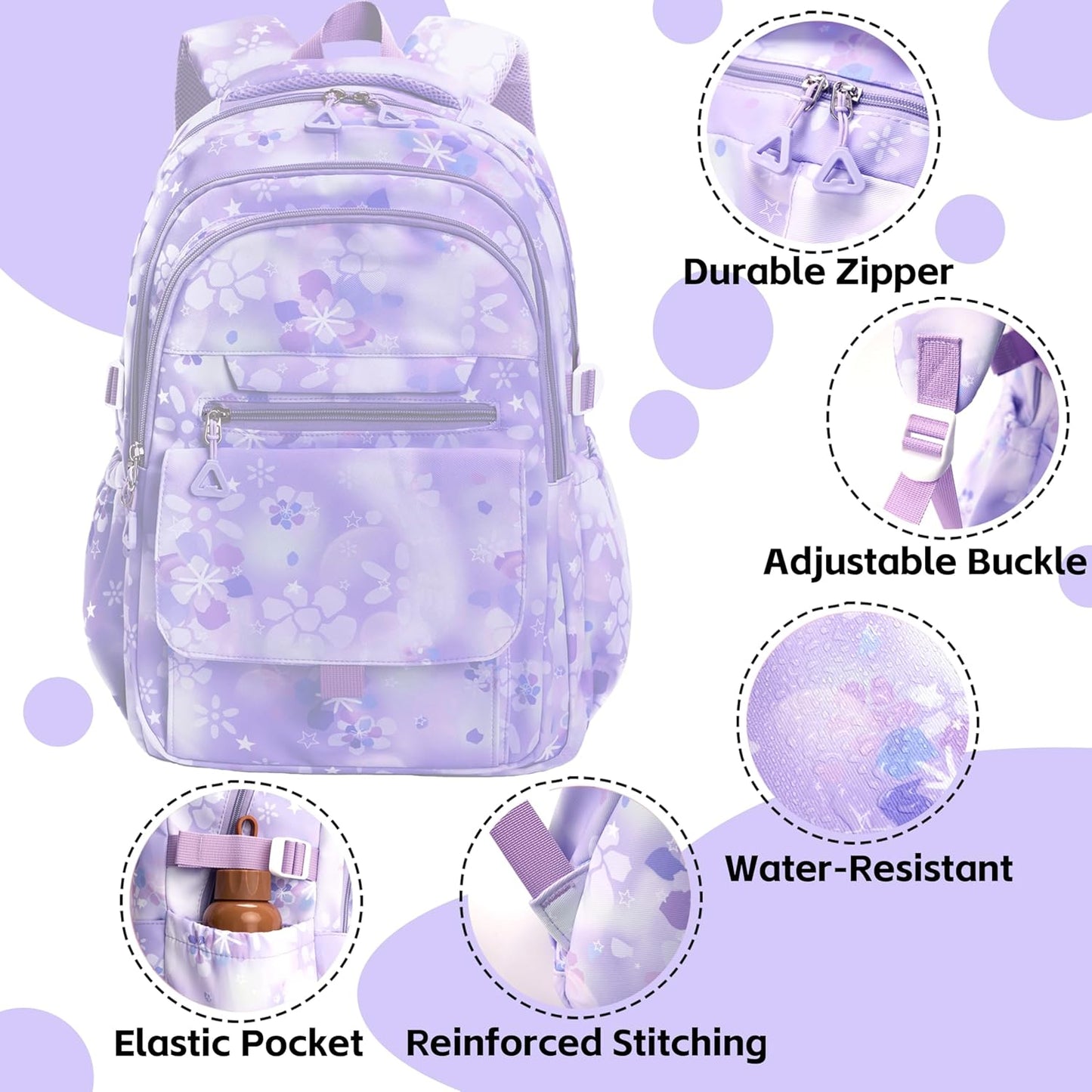 Kids Backpack for Girls Flower schoolbag with Lunch Bag & Pen Case Waterproof Girl Bookbag for