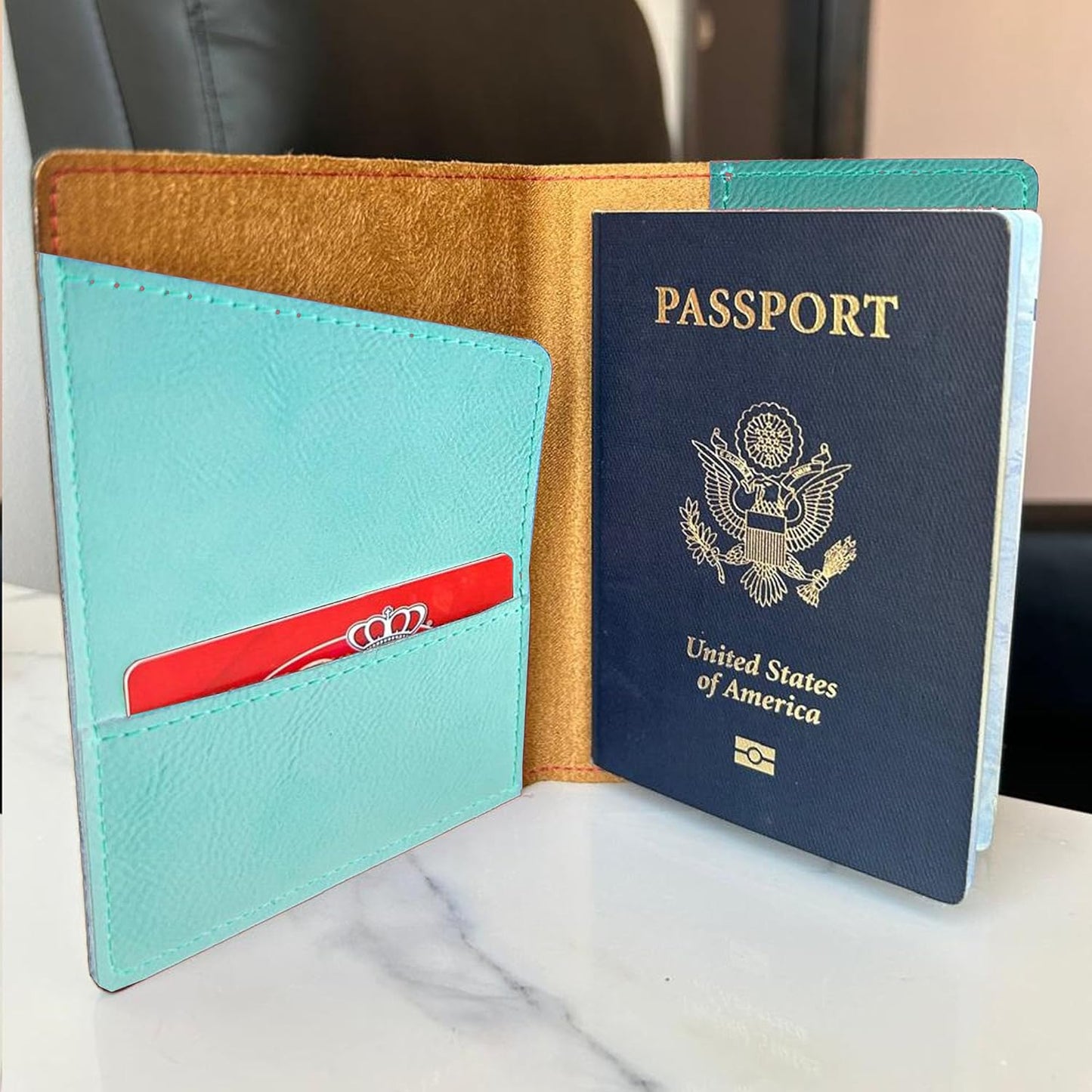 LaserGram Faux Leather Passport Holder, Flag of Mexico, Personalized Engraving Included (Teal)