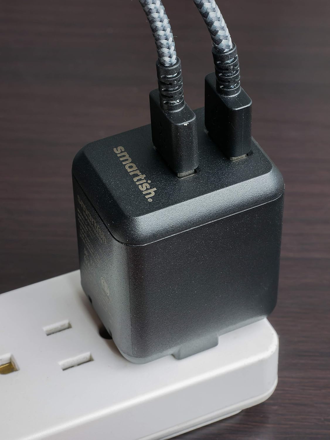 Smartish 2 Port USB Wall Charger - Charge Shack Maximum Speed 4.8 Amp Quick Charger Compatible with iPhone Android and All USB Devices (Silk) - Black