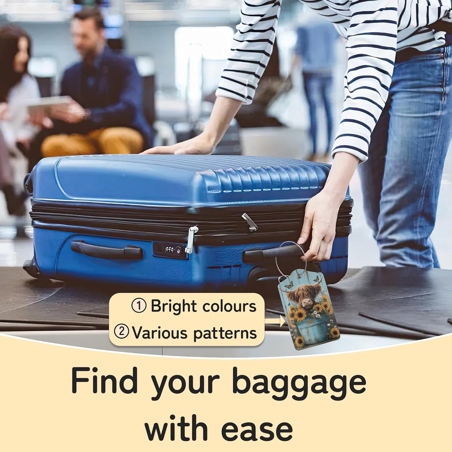 Highland Cow Luggage Tags for Suitcase,3 Pack Cow Sunflower Luggage Tag Leather Privacy Cover ID Label with Stainless Steel Loop for Women Men