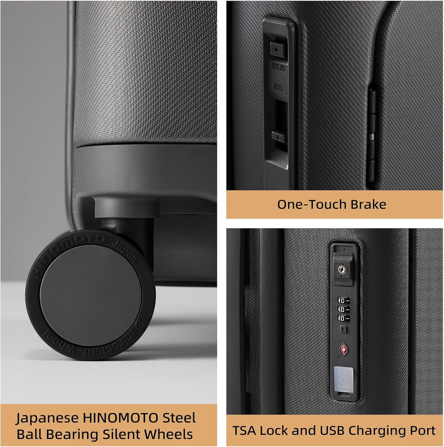 Hang Safe Checked Luggage 24 inch,PC Hard Shell Lightweight Zipperless Suitcases,360° Spinner Wheels,TSA Locks USB Charging Port,Top Travel Seat,Checked-Medium 80L Grey