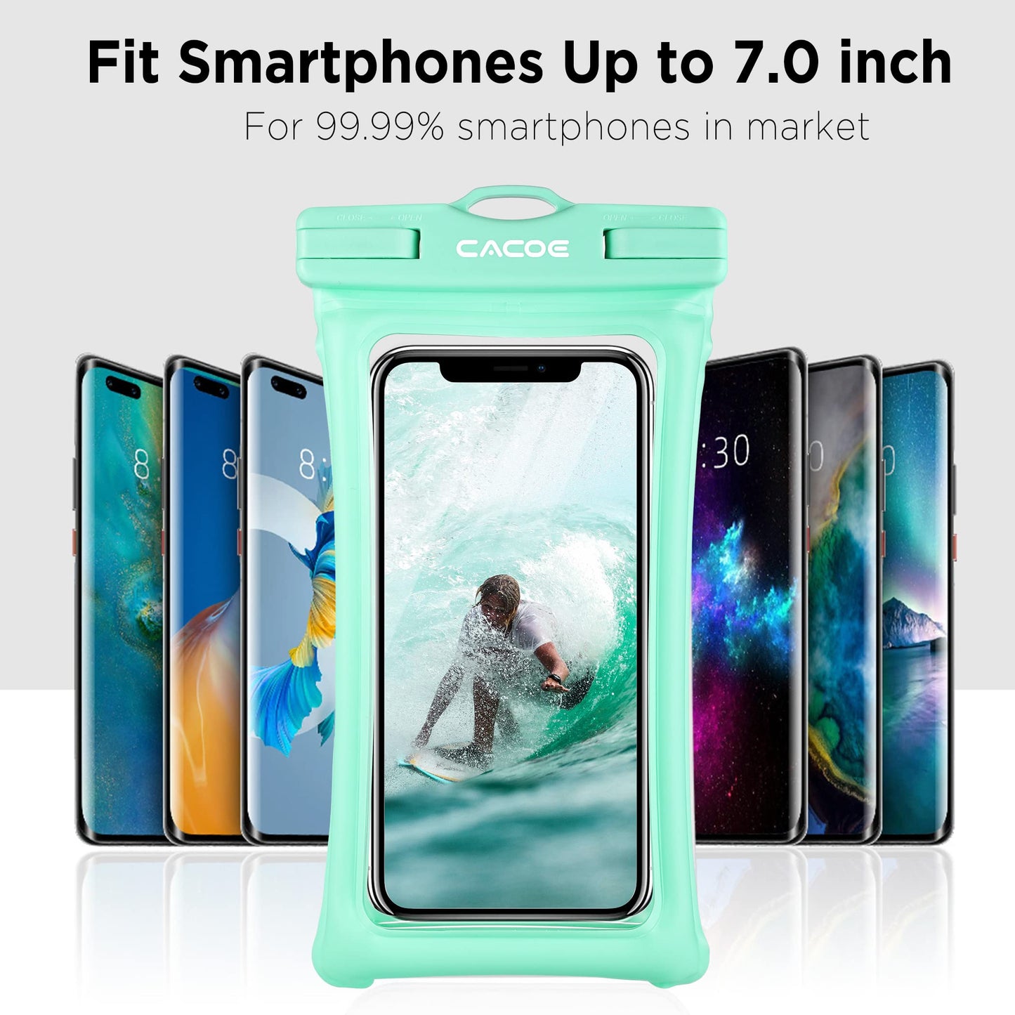 CACOE Floatable Waterproof Phone Pouch 2 Pack Up to 7.0",Black+Green