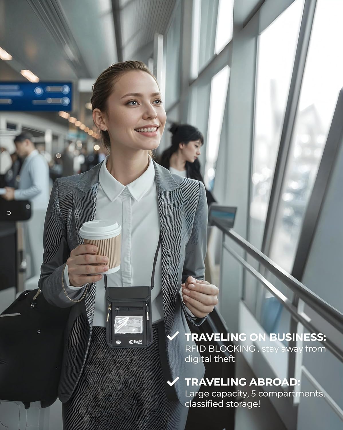 RFID Travel Neck Wallet - Black | Sleek, Secure Passport Holder and Money Pouch with Adjustable Neck Strap for Men and Women to Keep Cash, Credit Cards and Travel Documents Safe.