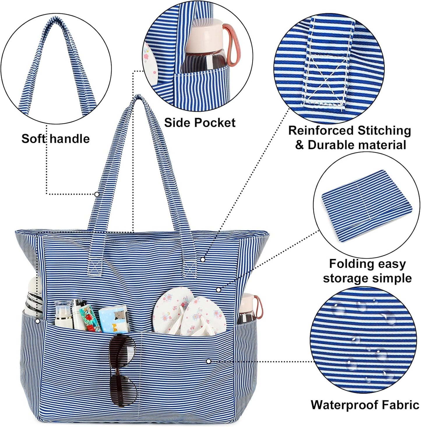 Bluboon Waterproof Beach Tote Pool Bags for Women Ladies Extra Large Carry On Bag With Wet Compartment for Weekender Travel