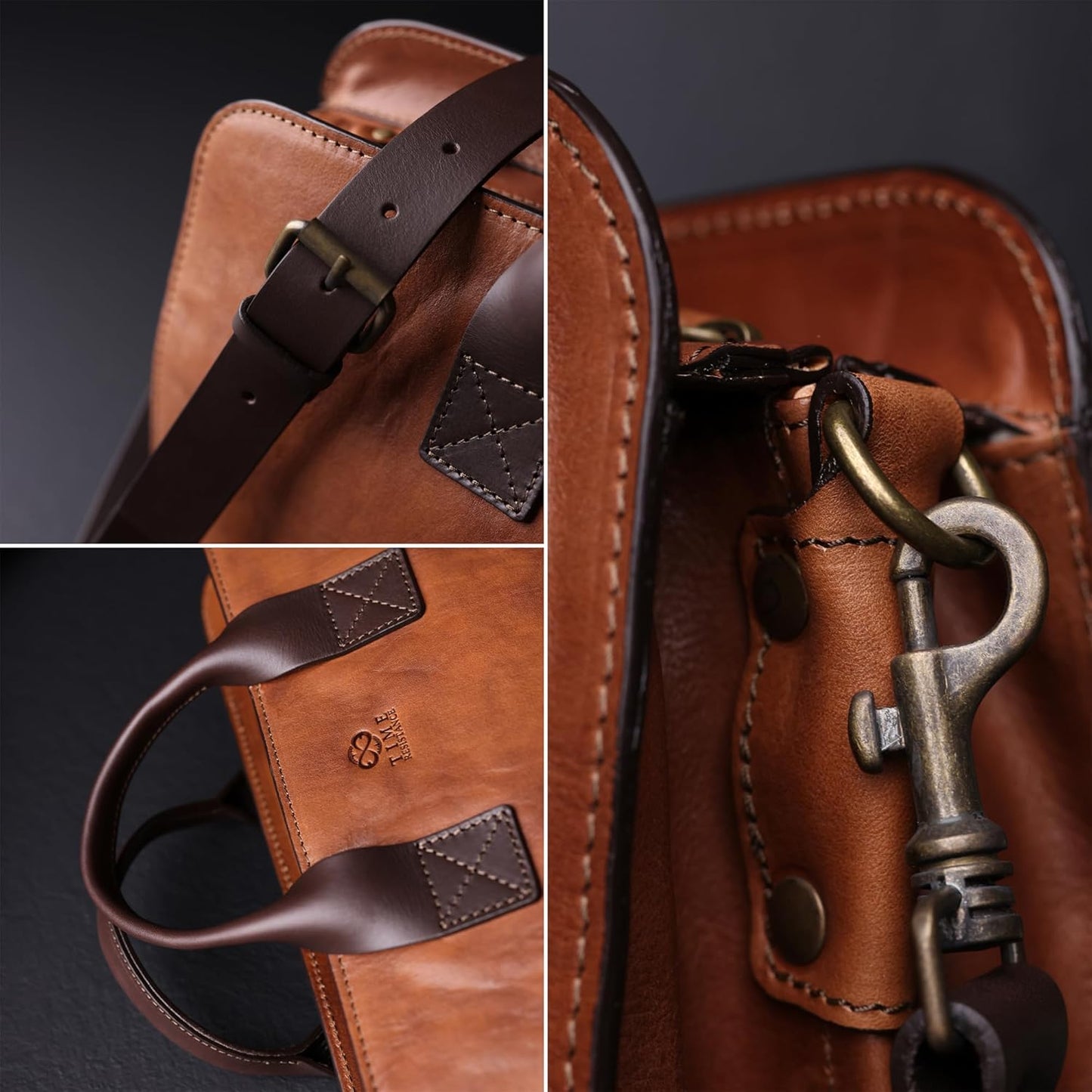 Time Resistance Leather Briefcase for Laptop Attache Case Messenger Bag for Men and Women