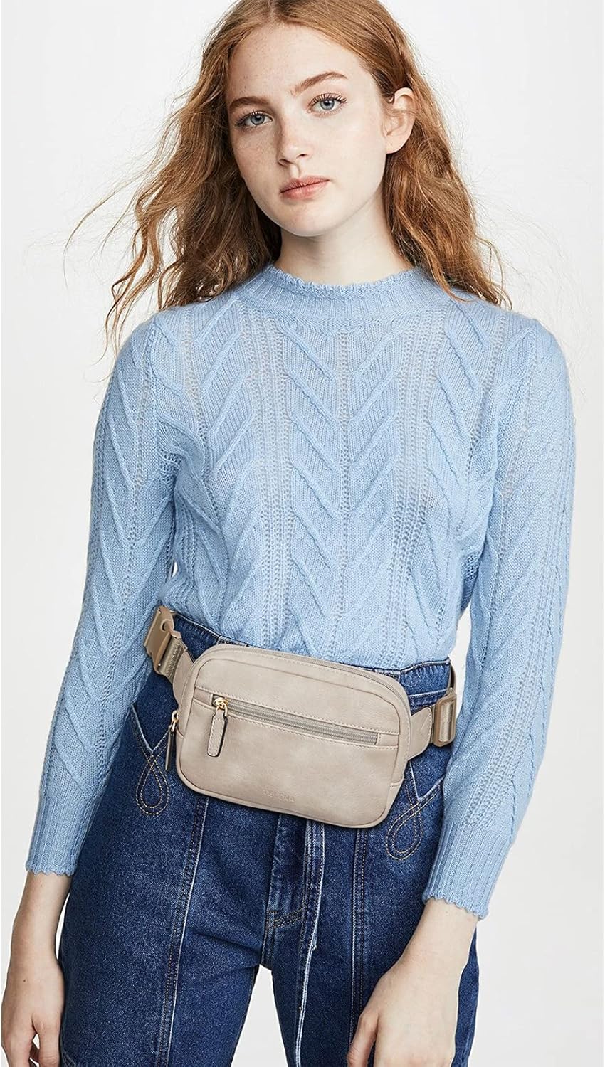 Telena Belt Bag for Women PU Leather Fanny Pack Crossbody Waist Bags with Adjustable Strap Cloud Grey