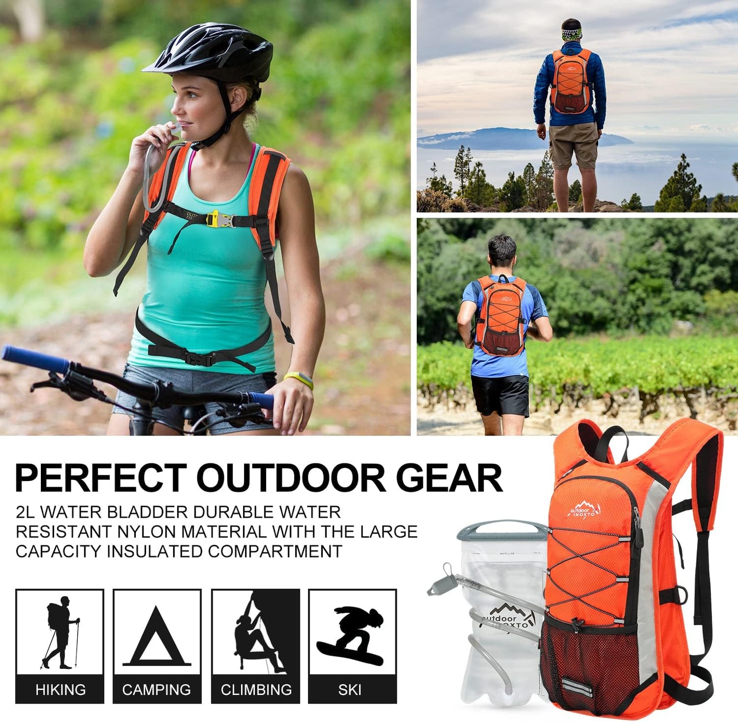 Hydration Pack Backpack, Lightweight Water Backpack with 2L Leakproof Hydration Bladder Daypack for Men Women,Running Hydration Vest for Outdoor Trail