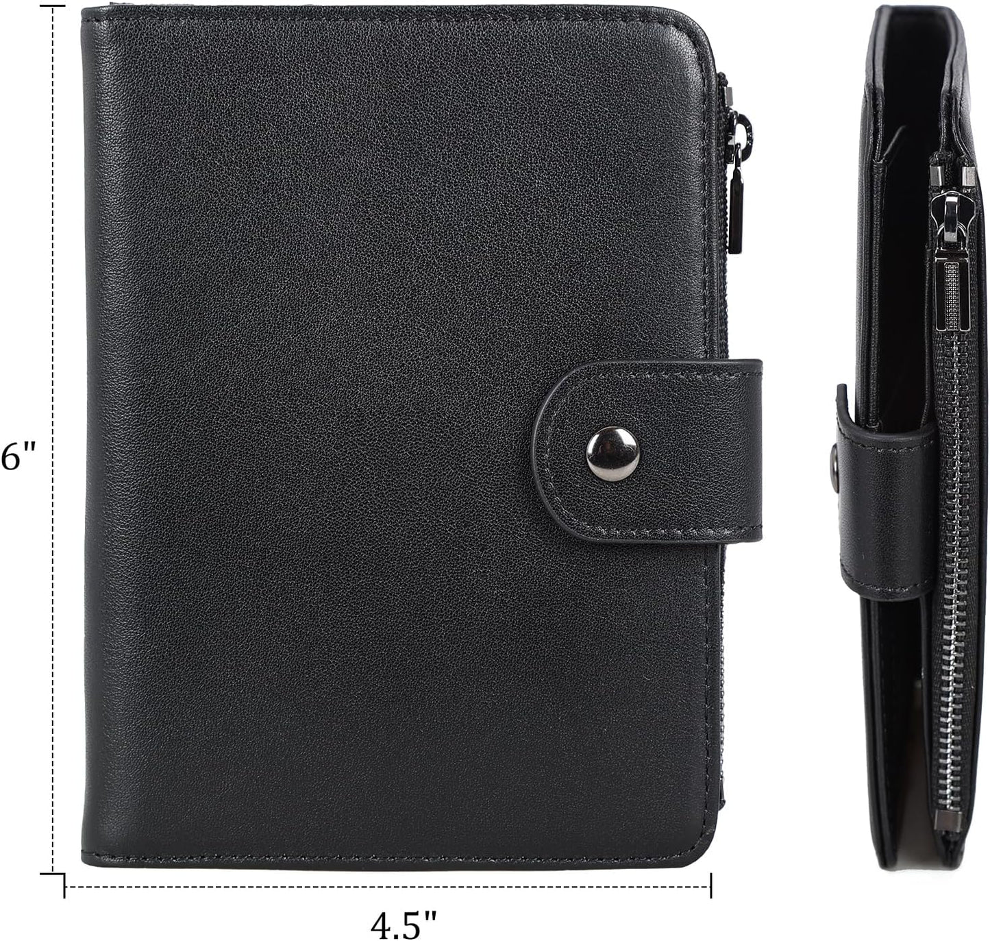 Polare Napa Leather Travel Passport Holder with YKK Zipper Pocket Snap Passports Cover RFID Blocking Passport Wallet Holders 2 Passports (Black with Zipper Pocket)