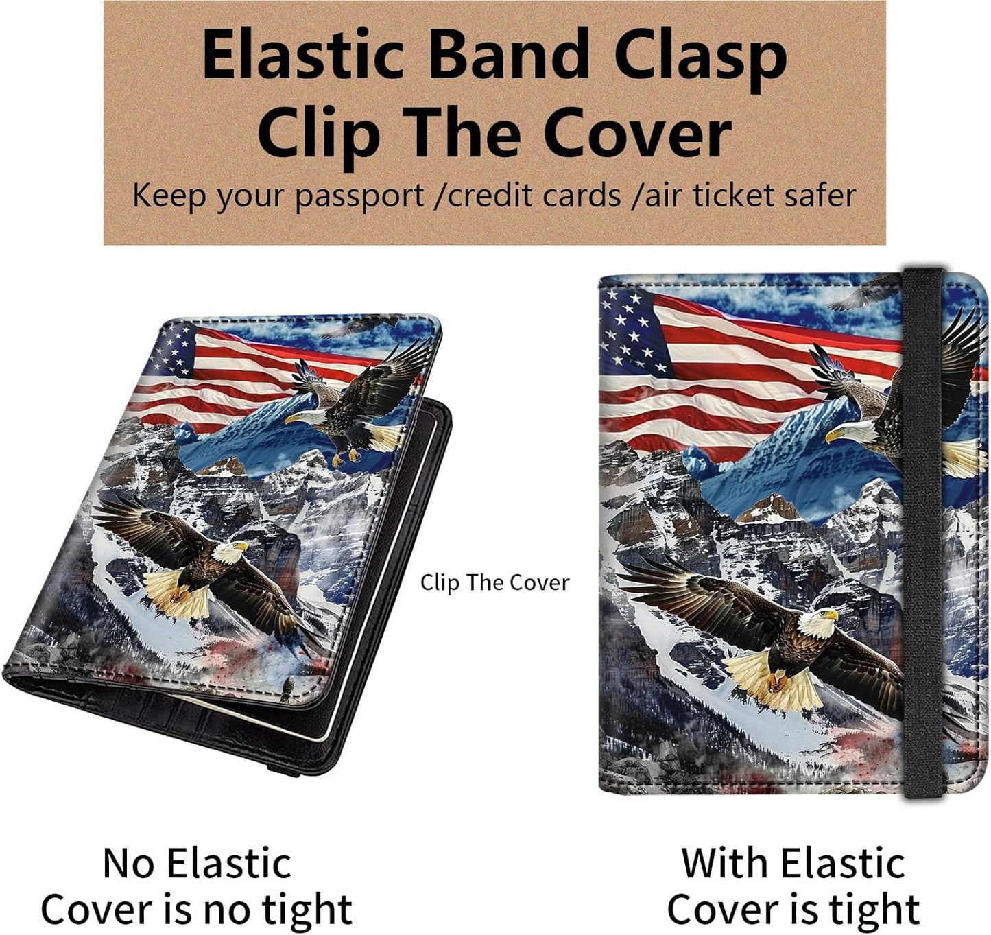 Passport and Vaccine Card Holder Cover Combo,Travel Passport Holder Wallet with RFID Blocking, Leather Vaccine Card Slot Passport Cover Case for Women & Men,American Flag Eagles