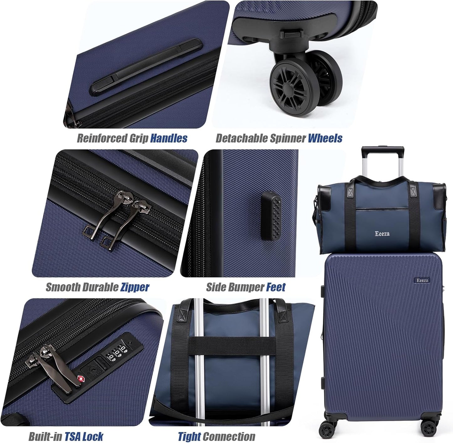 Expandable Carry on Luggage Sets,Suitcases with Detachable Wheels Hardshell 22x14x9 Airline Approved,Lightweight Luggage Set with TSA Lock,Carry on Suitcase