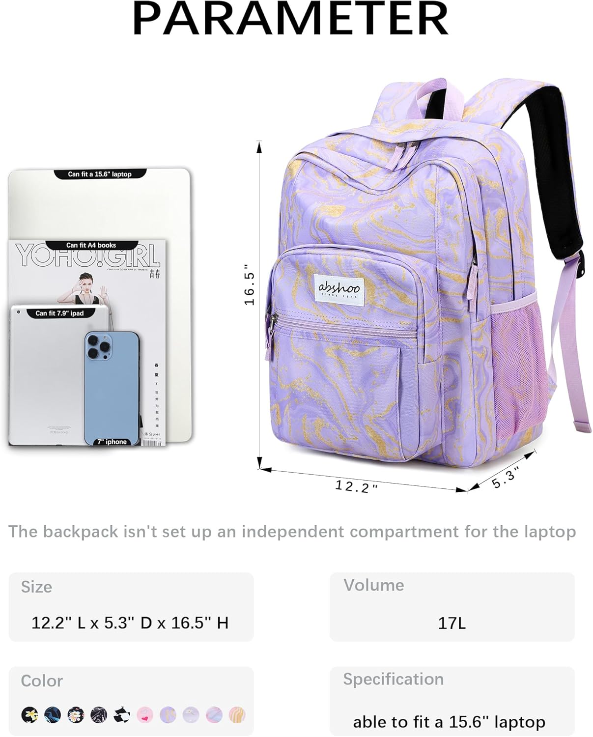 abshoo Classical Basic Travel Backpack For School Water Resistant Bookbag
