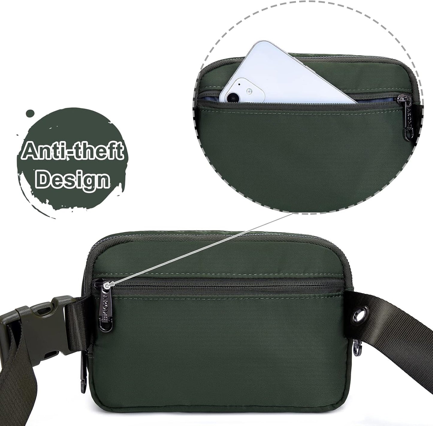 AROME Mini Belt Bag for Women, Fashion Waist Packs Fanny Pack Crossbody Bags with Strap Extender for Women Men, Waterproof Waist Bag Hip Bum Bag for Casual Travel Running Hiking Outdoor Sports