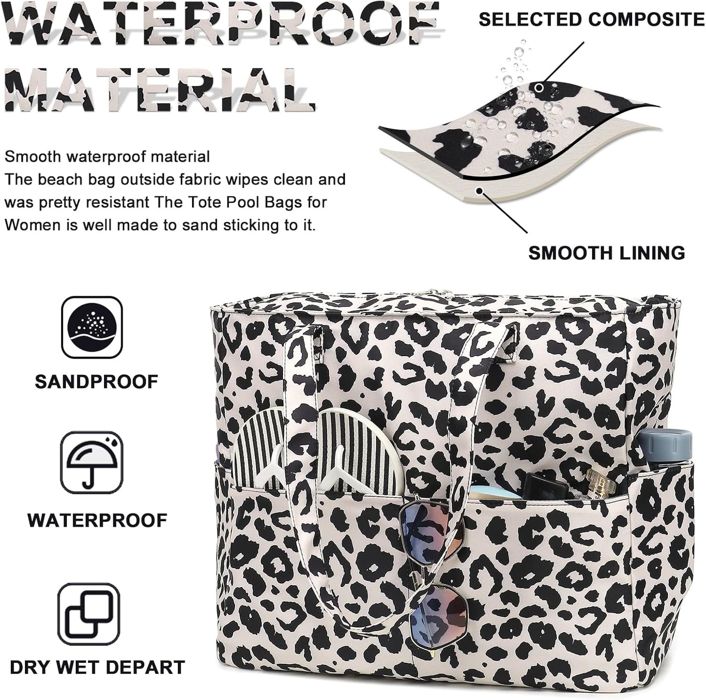 Bluboon Waterproof Beach Tote Pool Bags for Women Ladies Extra Large Carry On Bag With Wet Compartment for Weekender Travel