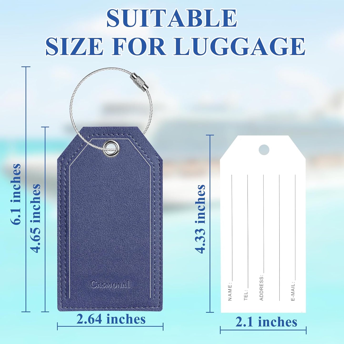 Luggage Tag & Initial Baggage Tags for Suitcases Leather Bag Tags for Backpacks Handbag School Instrument with Name ID Label Travel Essentials, Unique Fun Navy Blue Personalized Luggage Tags 2 Pack