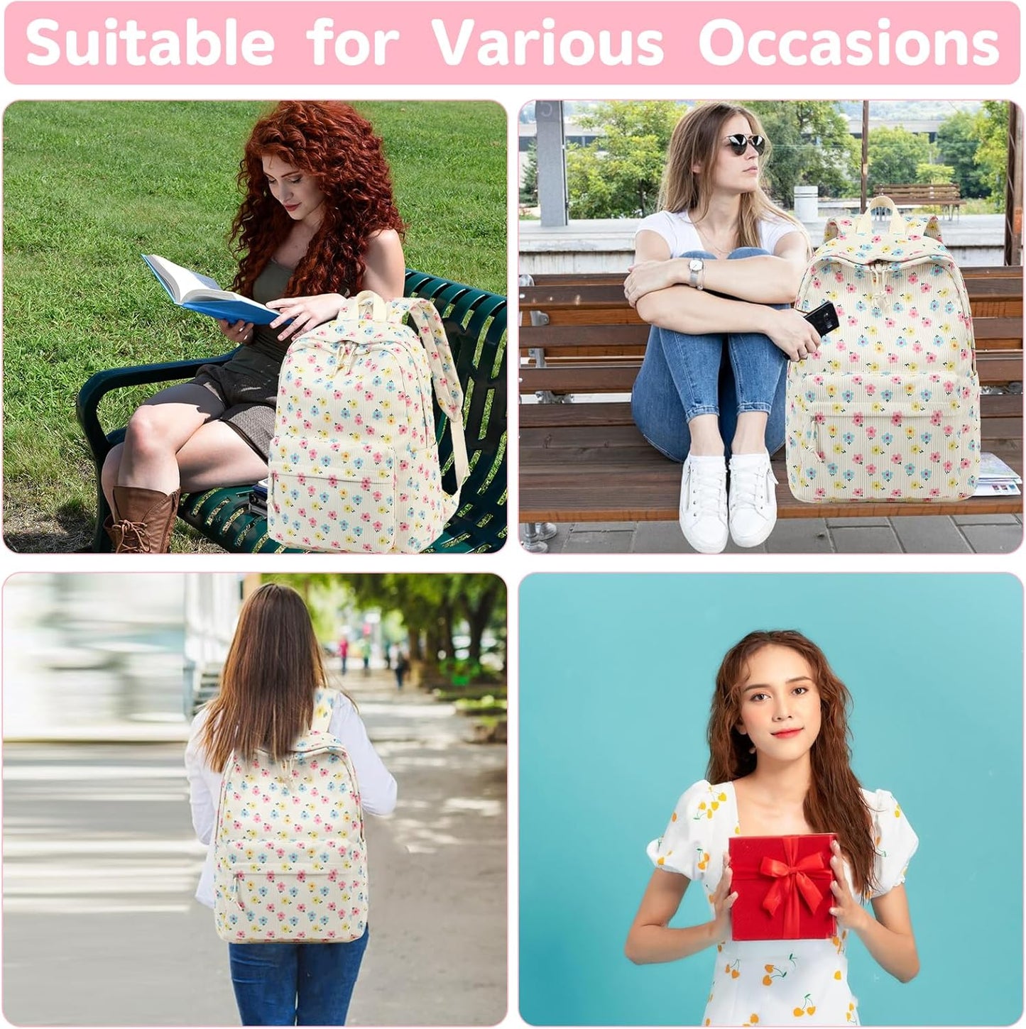 School Backpack for Teen Girls Bookbags Elementary High School Corduroy Laptop Bags Women Travel Daypacks